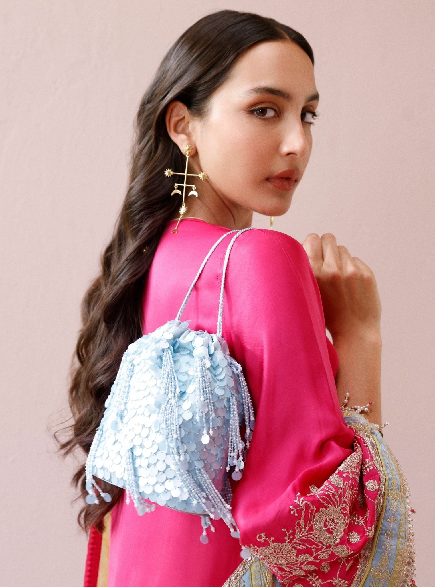 Asters Blue Tassels Potli Bag