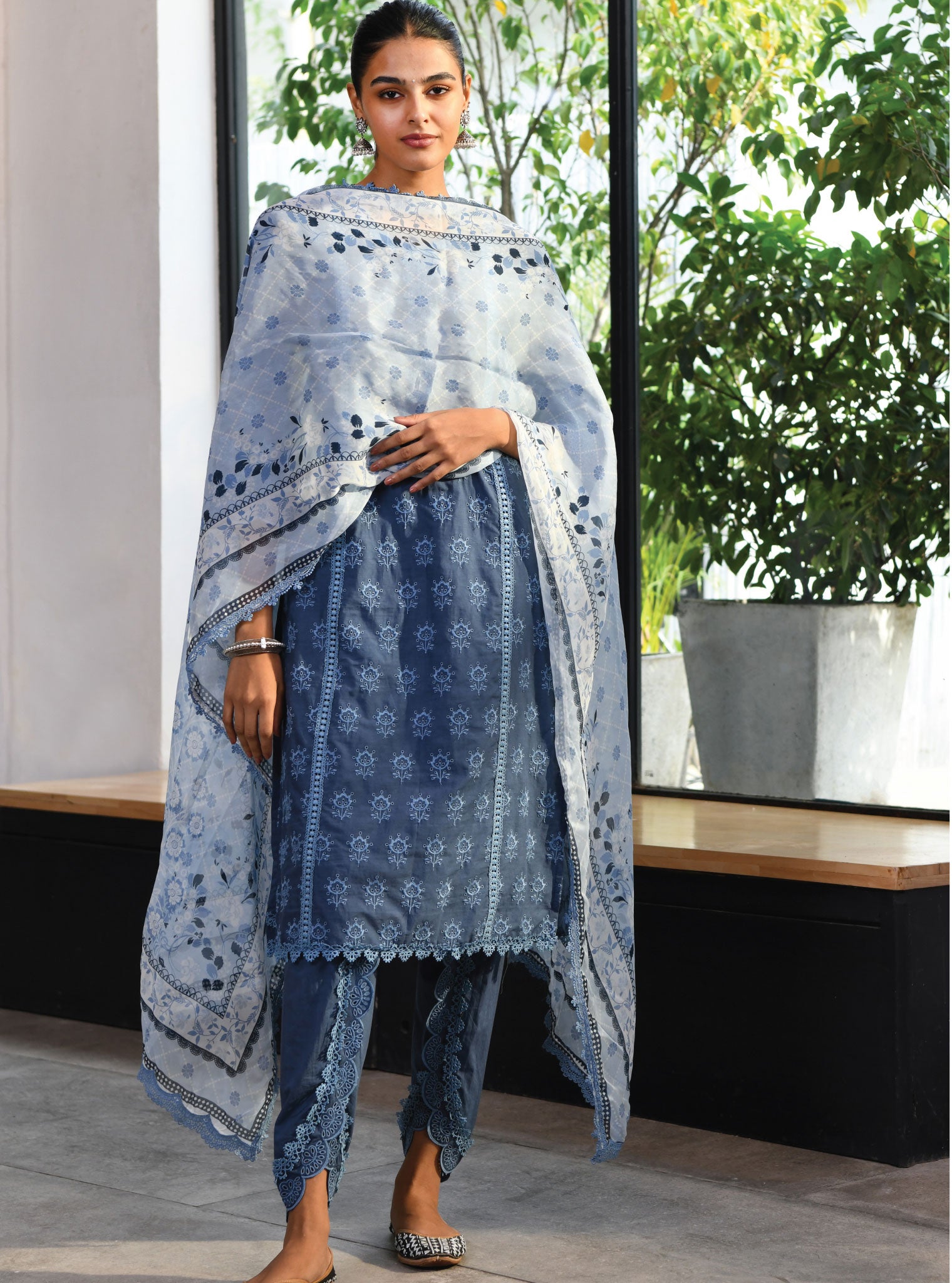 Mulmul Organza Wales Navy Dupatta