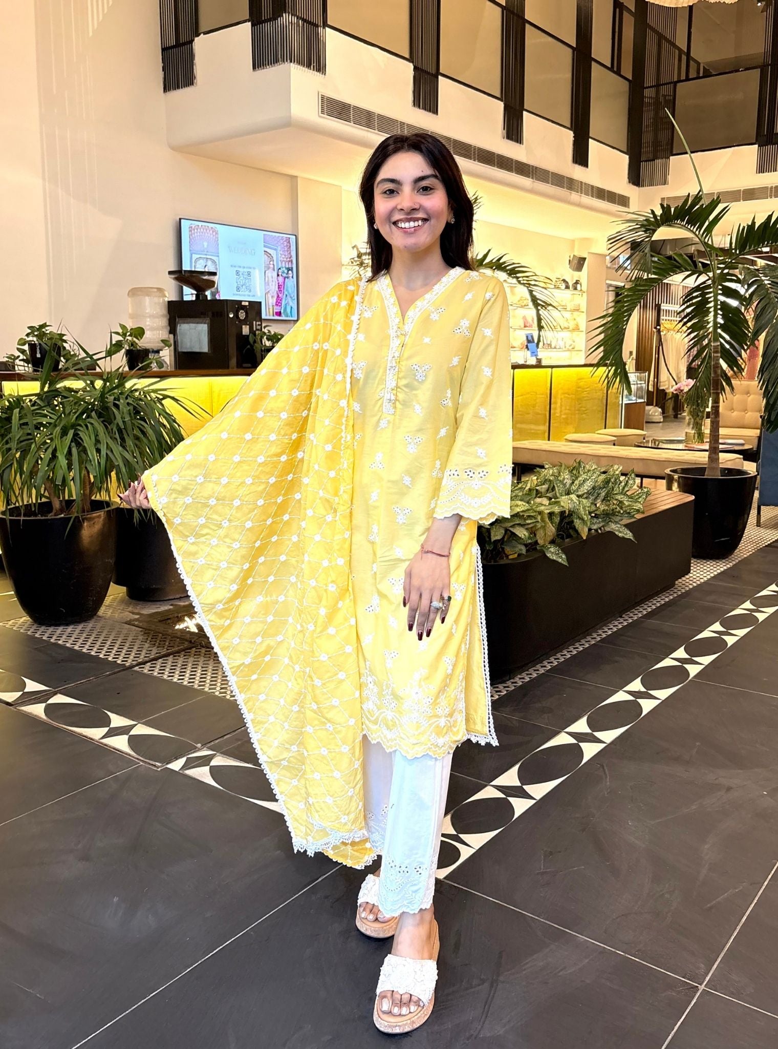 Satari Supima Cotton Yellow Kurta Set
