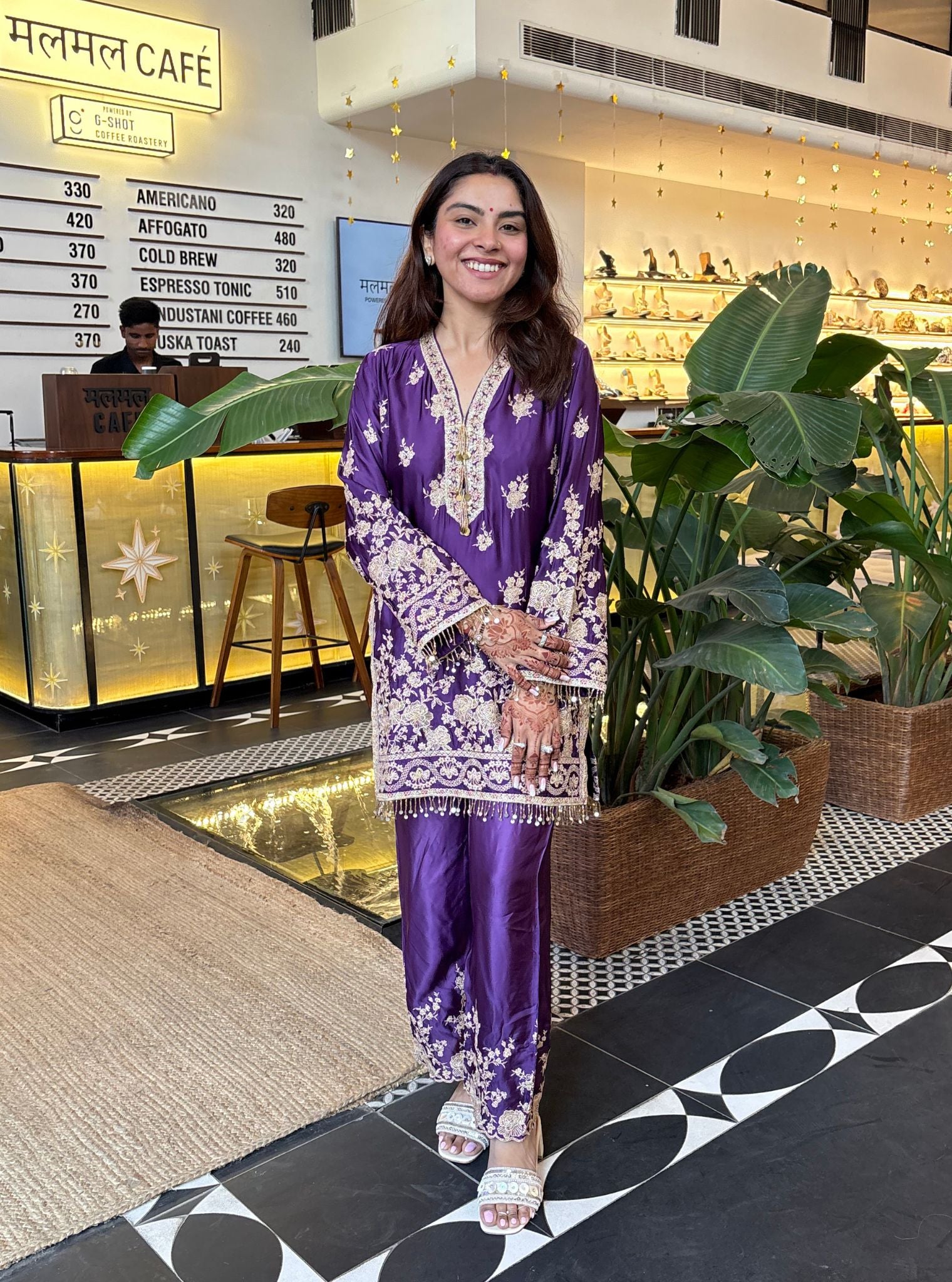 Saaj Cupro Satin Purple Kurta Set