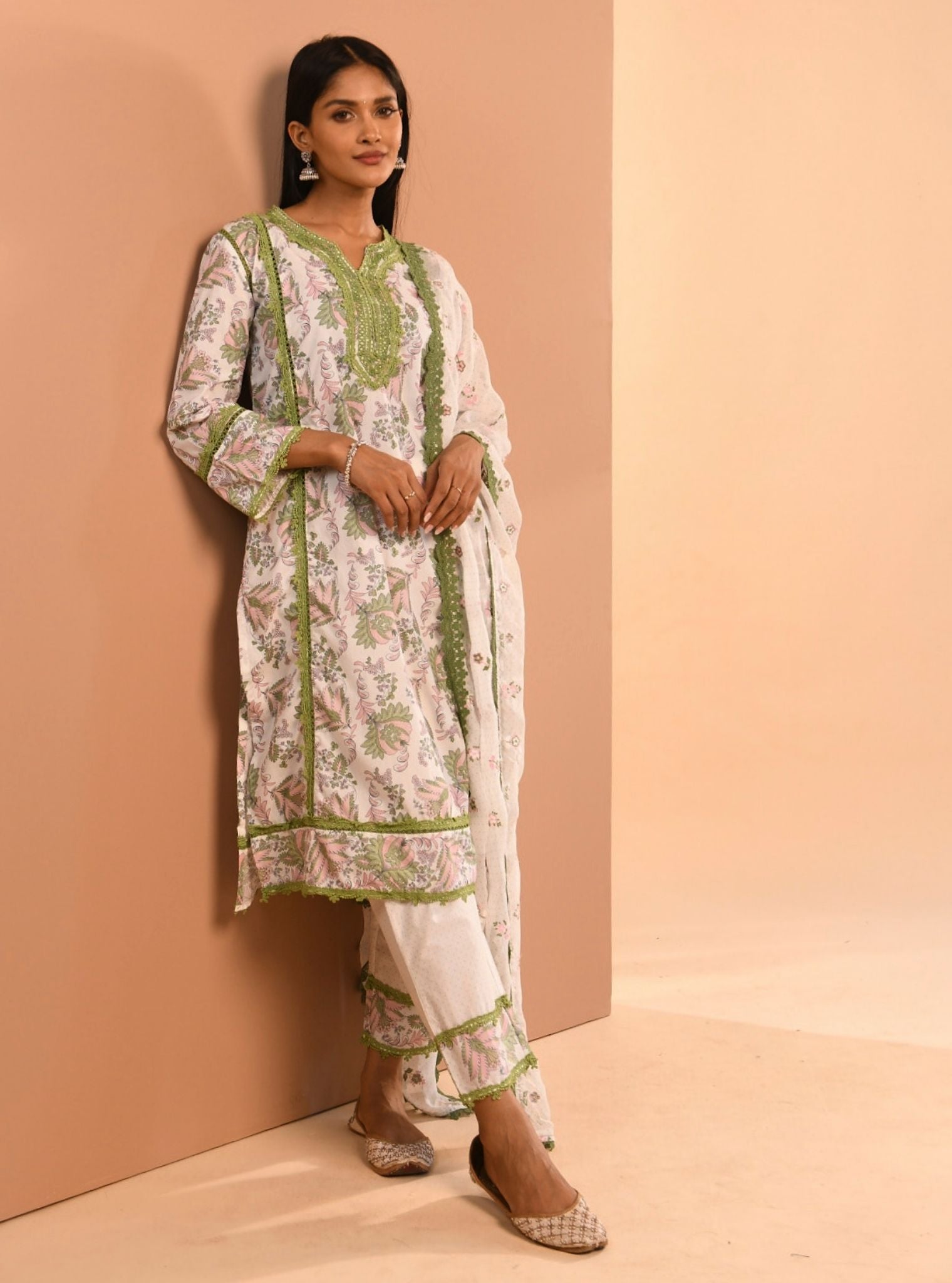 Mulmul Cotton Esti Green Kurta