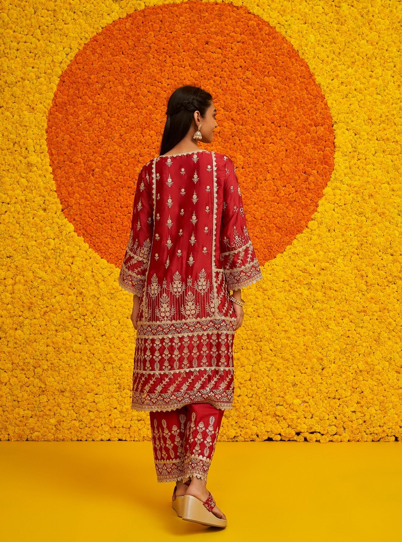 Ambar Organza Satin Red Kurta