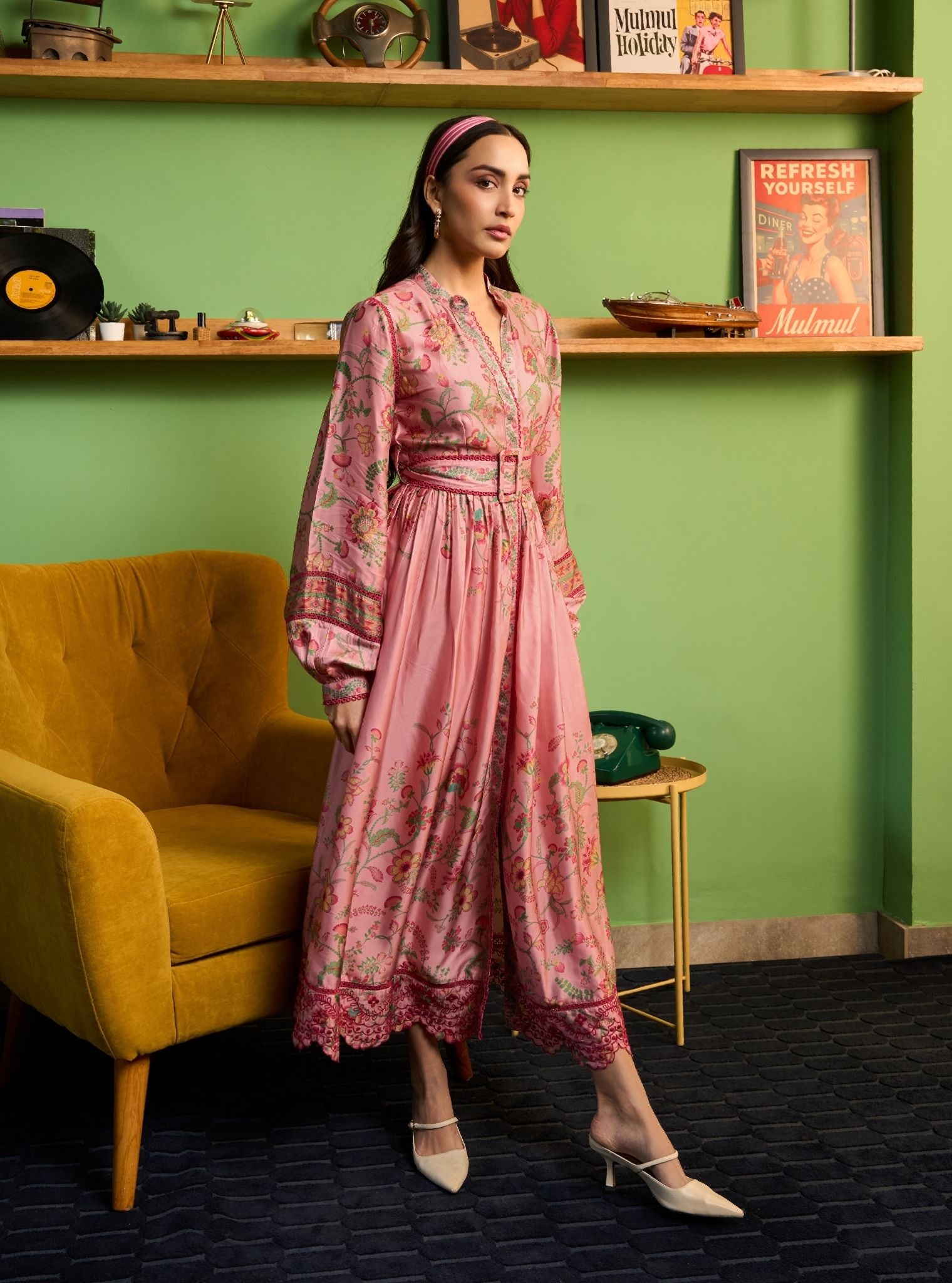 Samreen Cupro Satin Pink Printed Dress