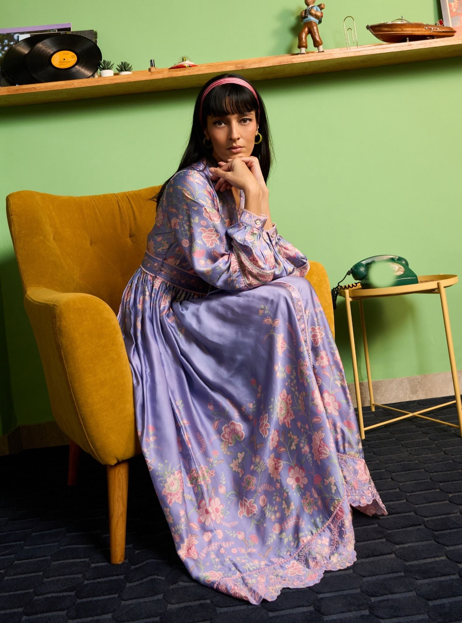 Samreen Cupro Satin Lilac Printed Dress