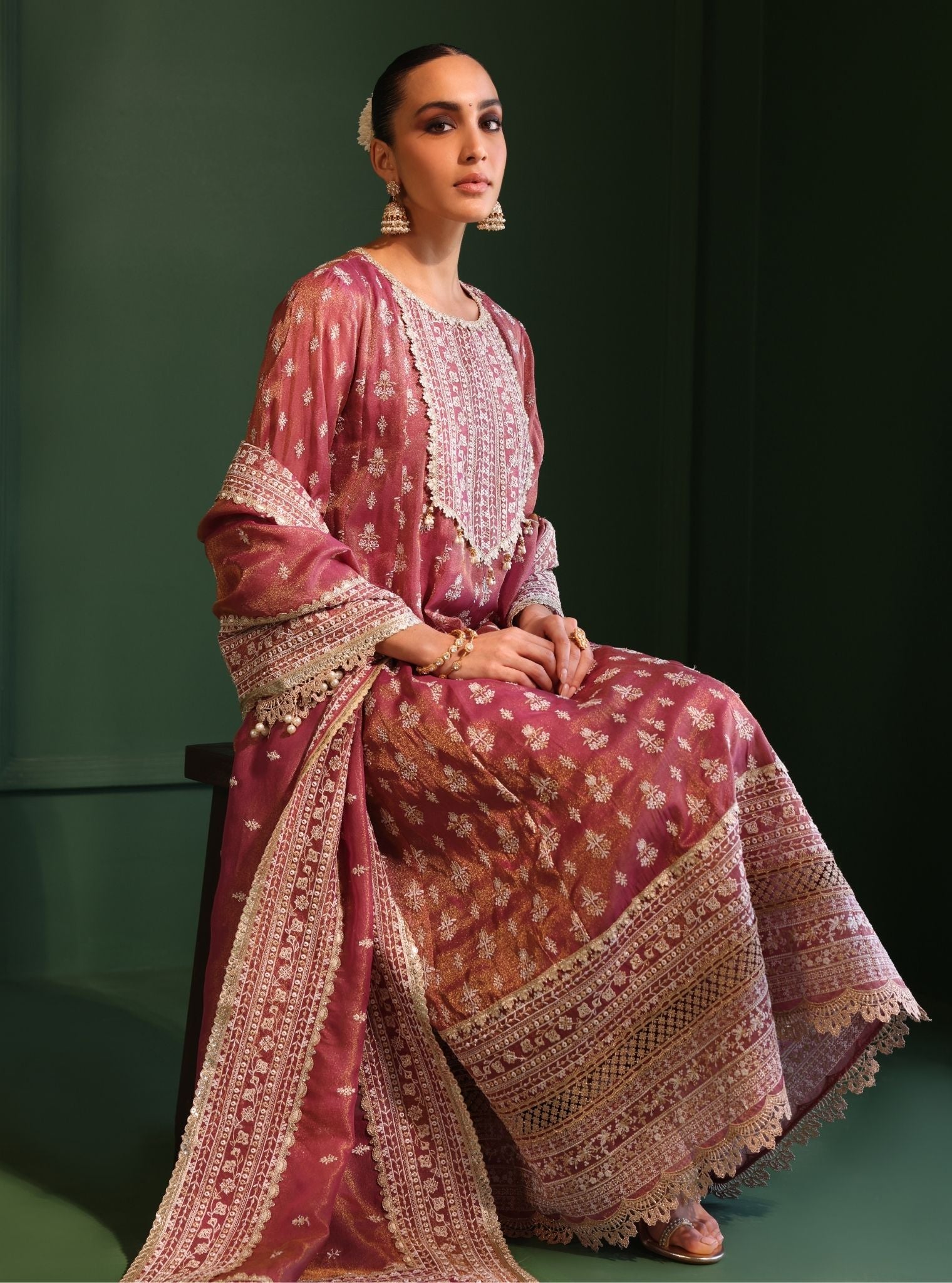 Mulmul Luxe Organza Jalwa Plum Anarkali Kurta With Mulmul Luxe Organza Jalwa Plum Anarkali Kurta