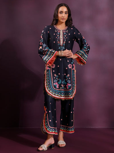 Omira Pima Satin Printed Pink Kurta Set