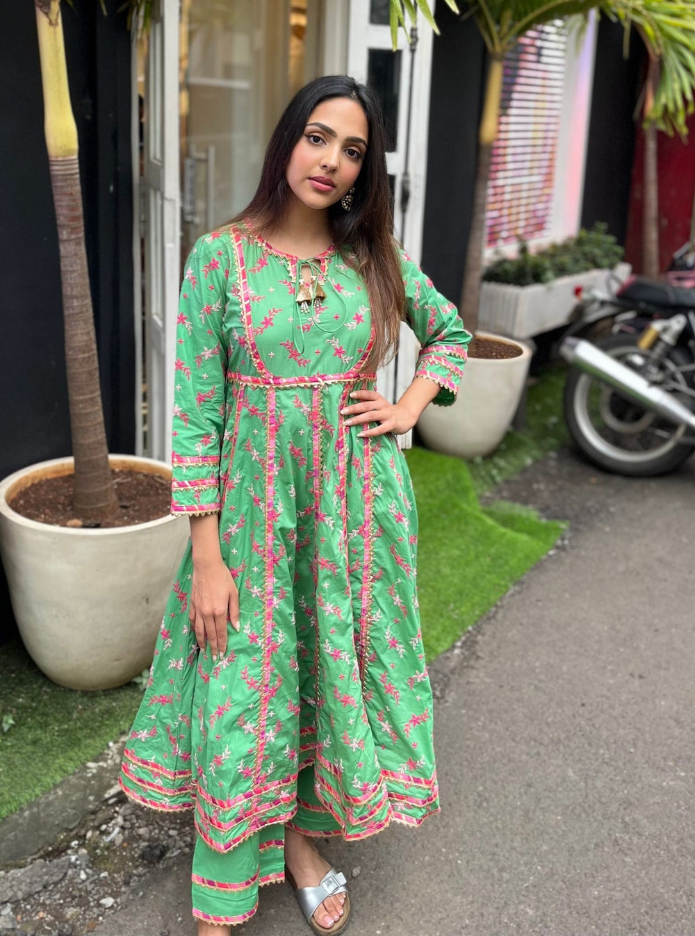 Nadine Supima Cotton Green Anarkali Kurta Set