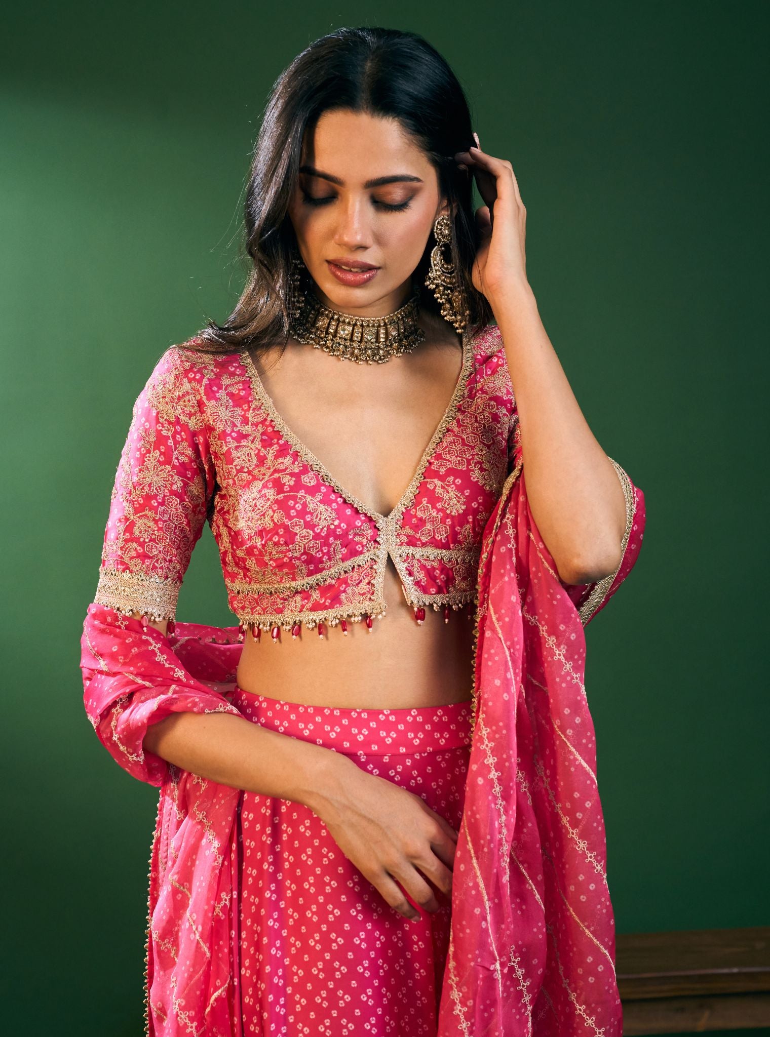 Kuni Cupro Satin Printed Fuschia Skirt