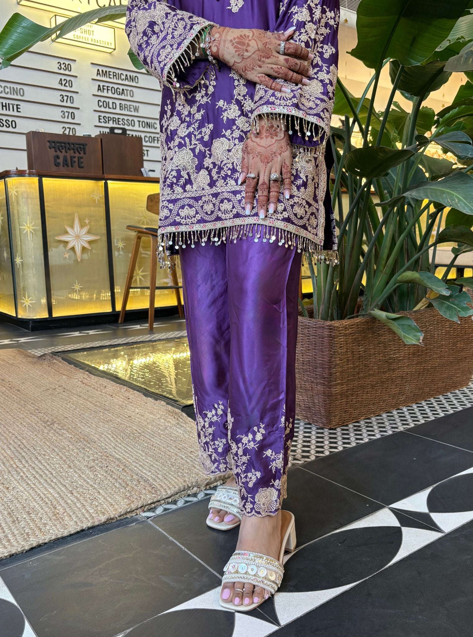 Saaj Cupro Satin Purple Kurta Set