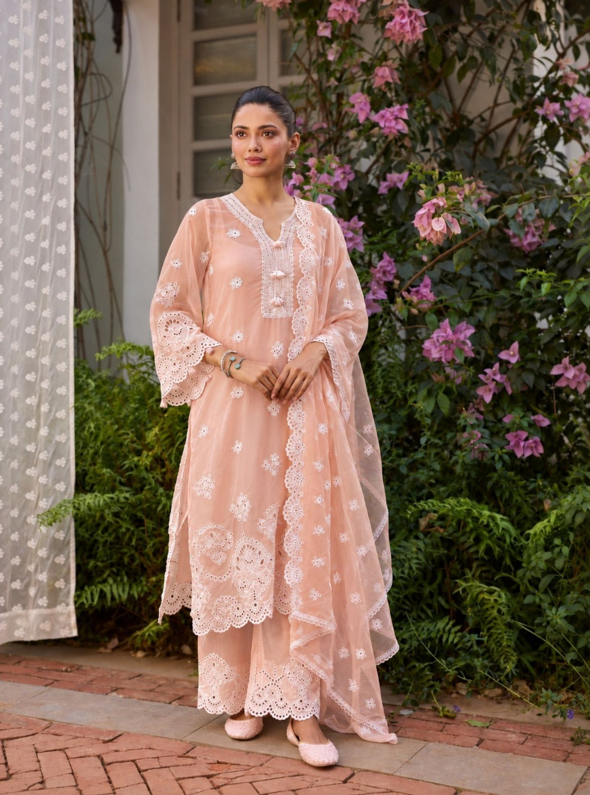 Miso Organza Peach Kurta Set