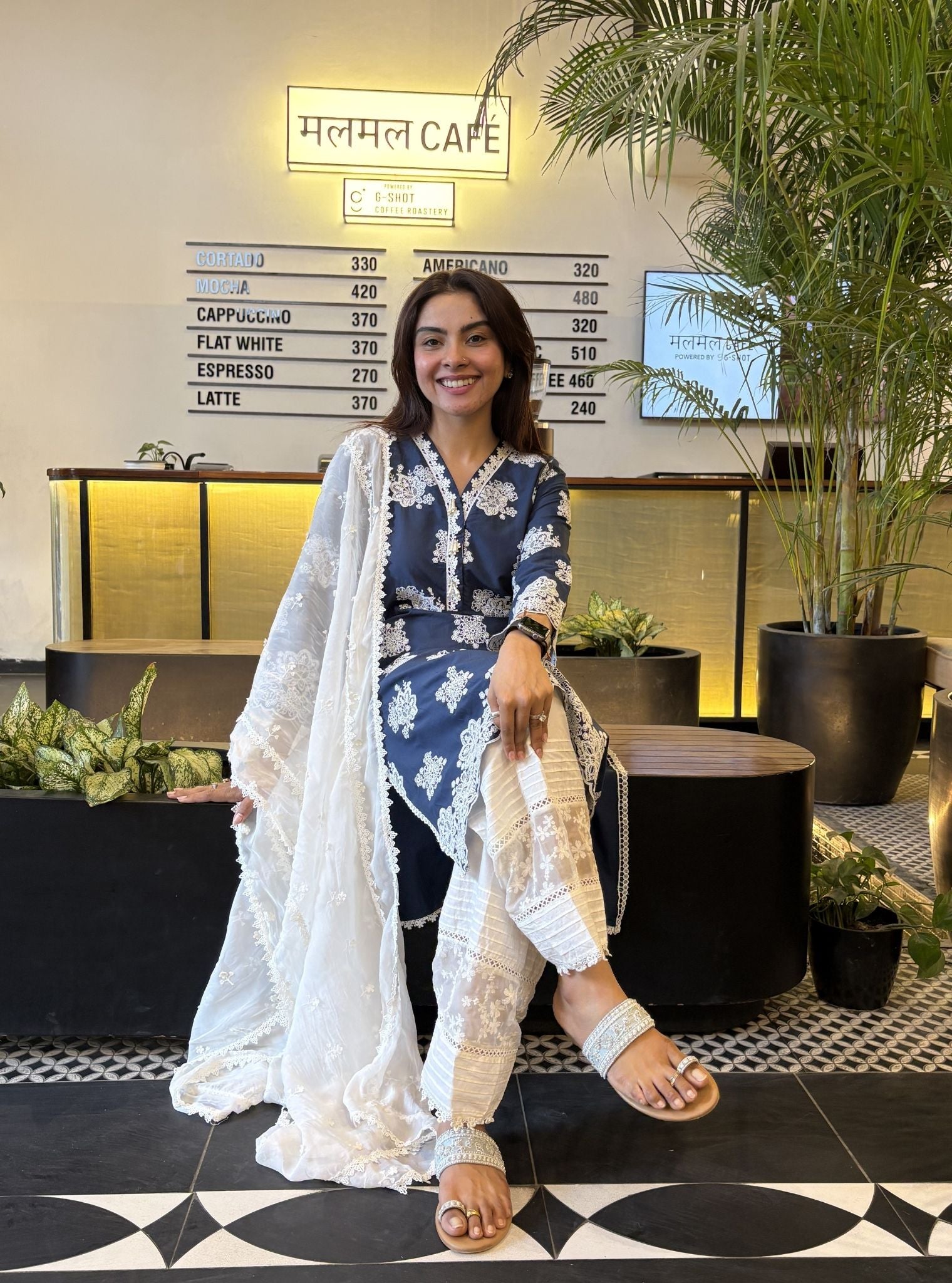 Hriddhi Supima Cotton Navy Kurta Set