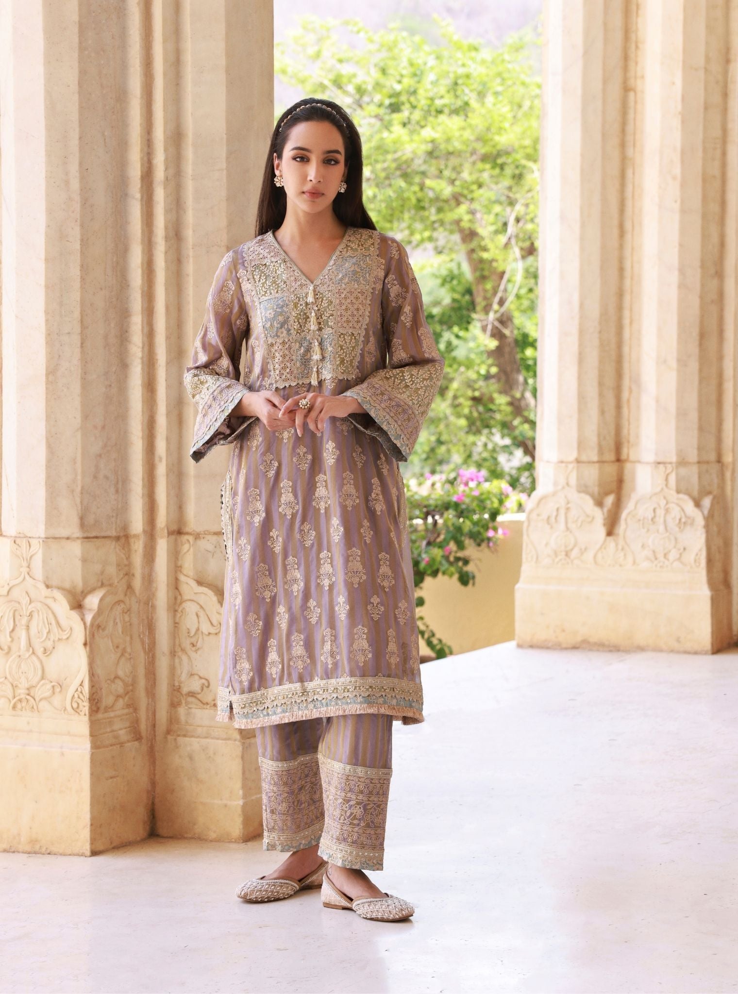 Zemaya Lavender Banarsi Kurta Set