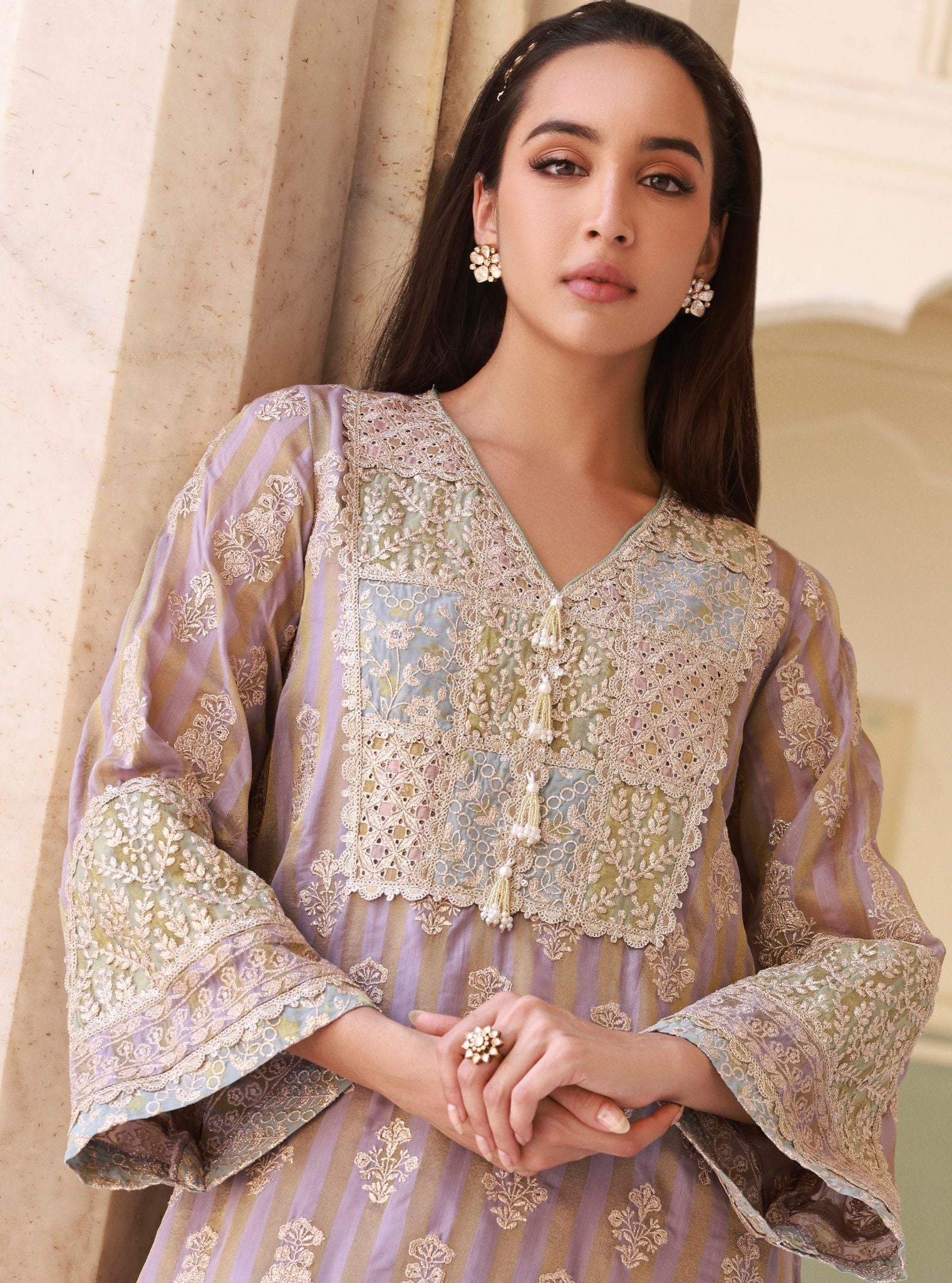 Zemaya Lavender Banarsi Kurta Set