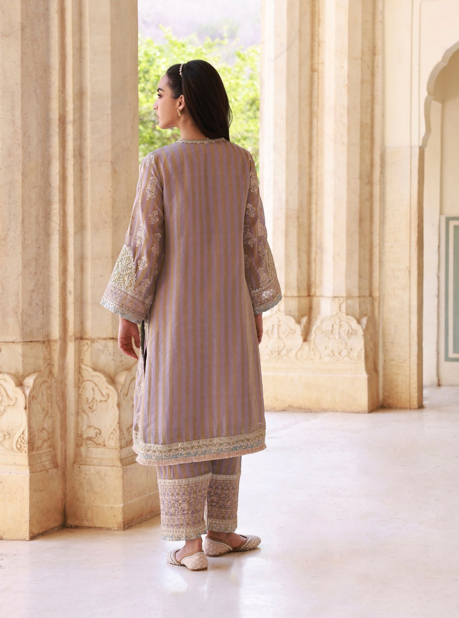 Zemaya Lavender Banarsi Kurta Set