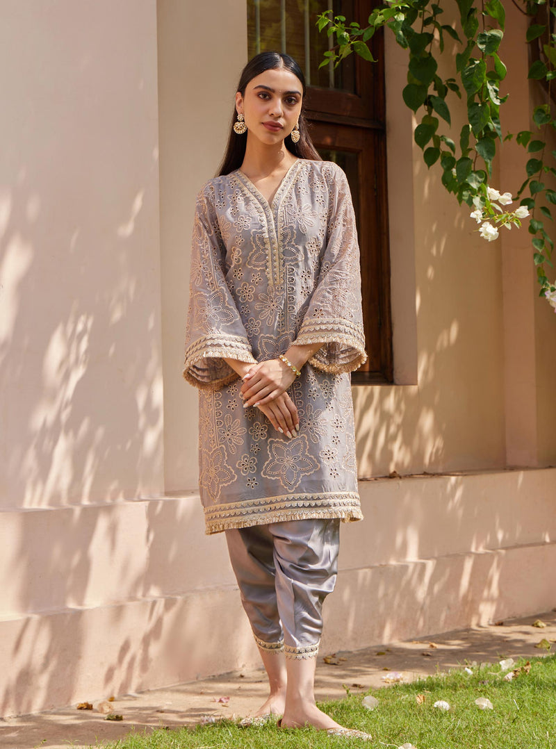 Ekani Organza Off White Kurta with Salwar Set