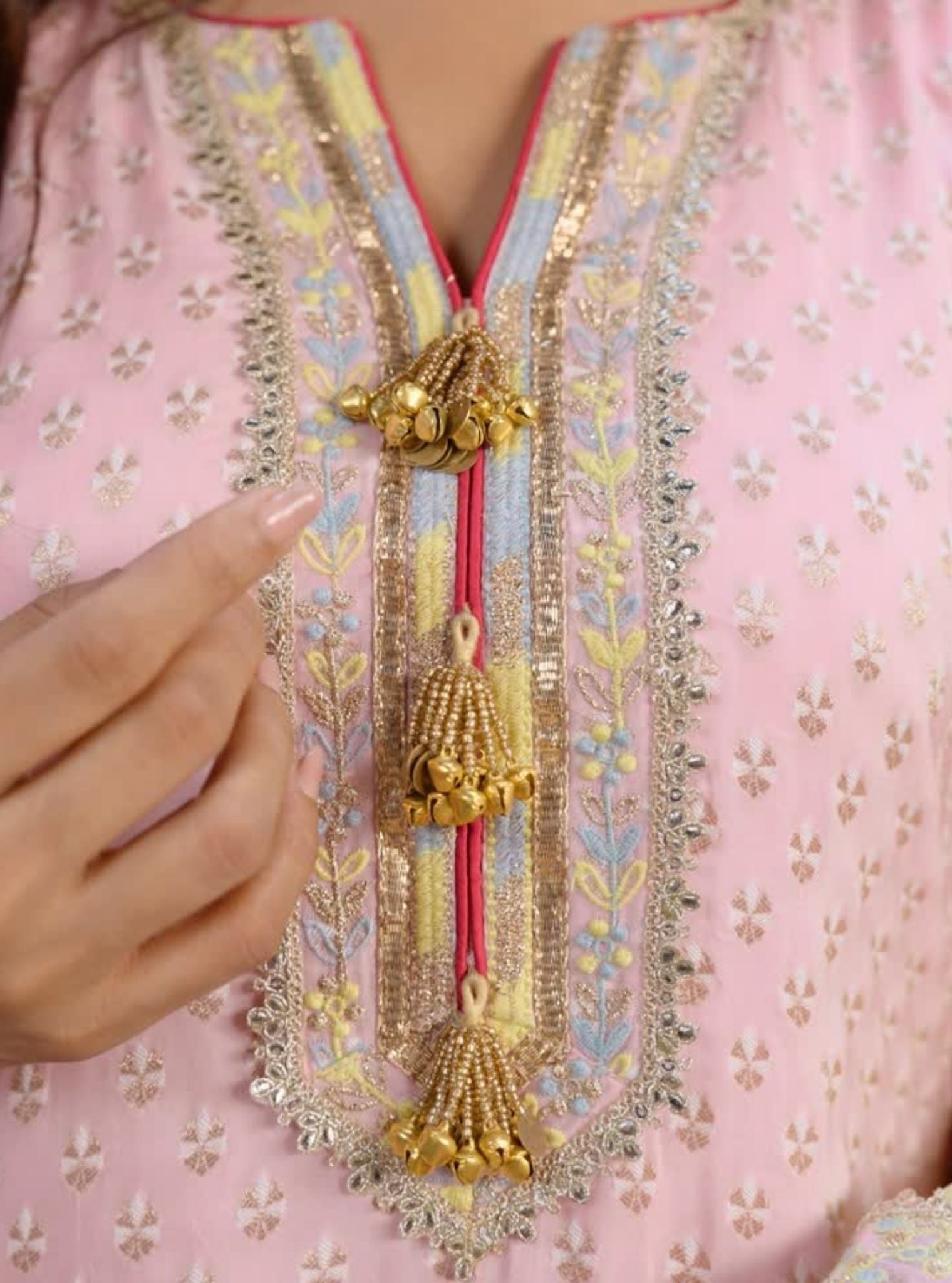 Nori Banarsi Pink Short Kurta with Sharara