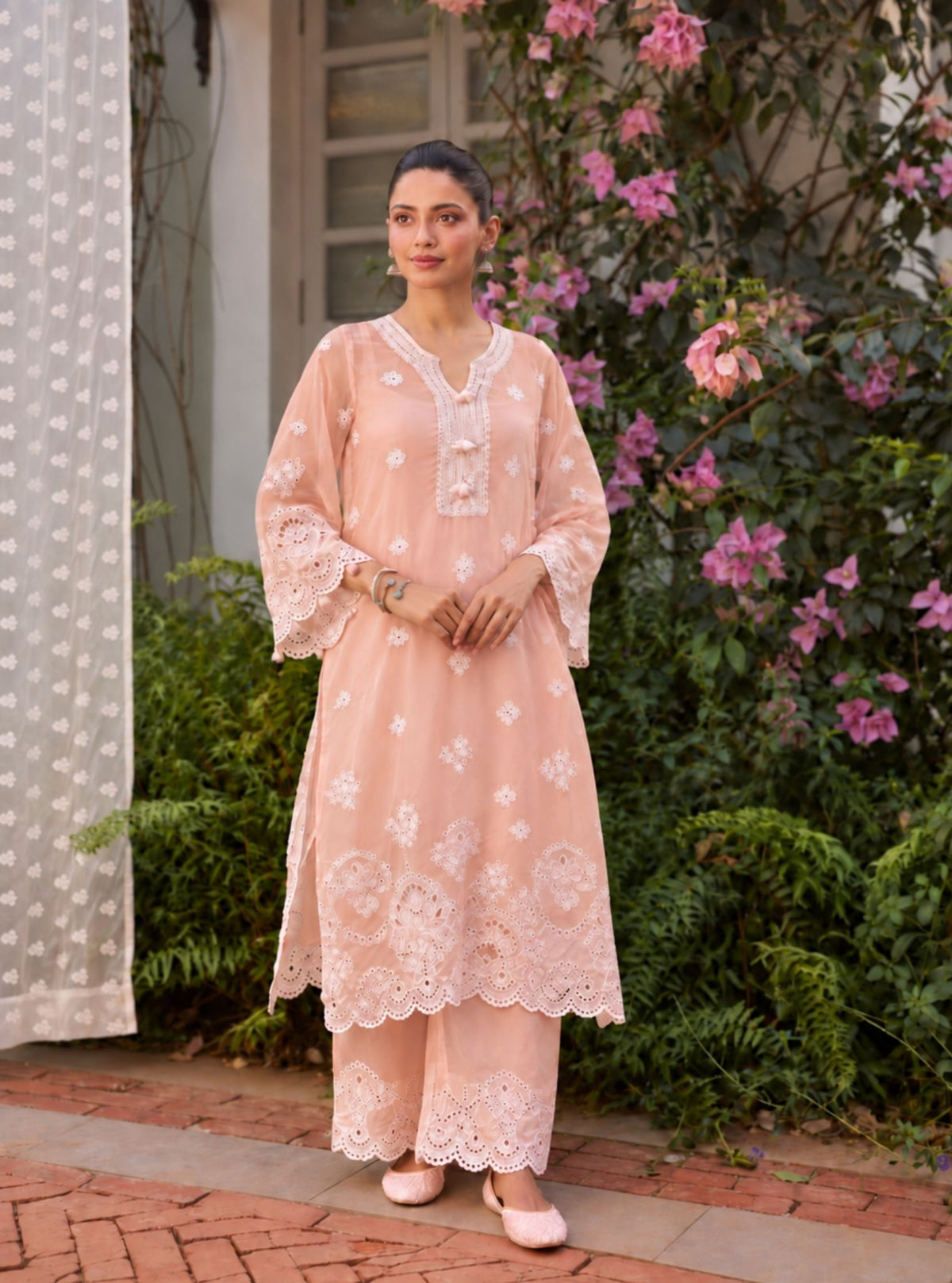 Miso Organza Peach Kurta Set