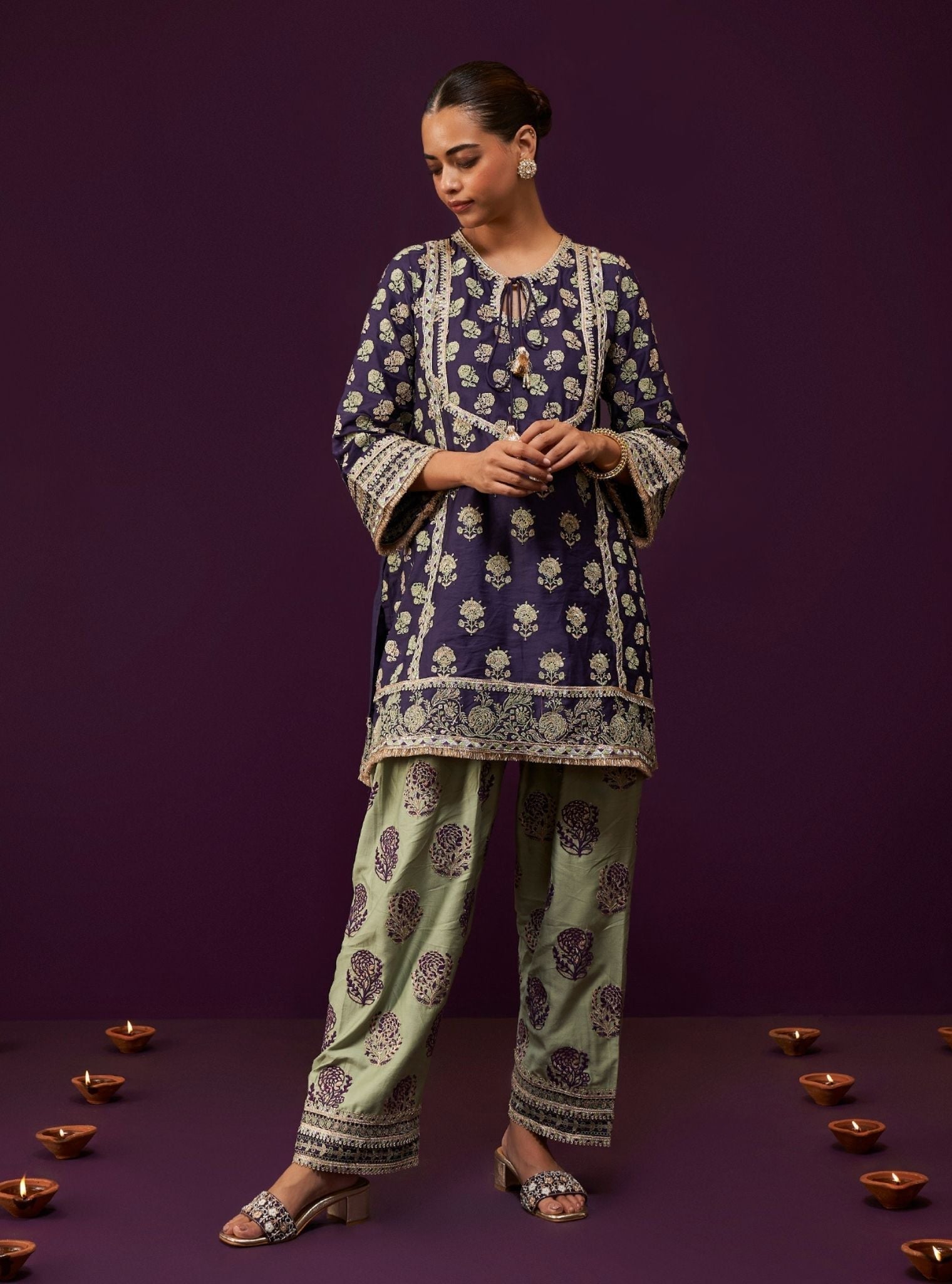 Aphinya Pima Satin Purple Kurta Set