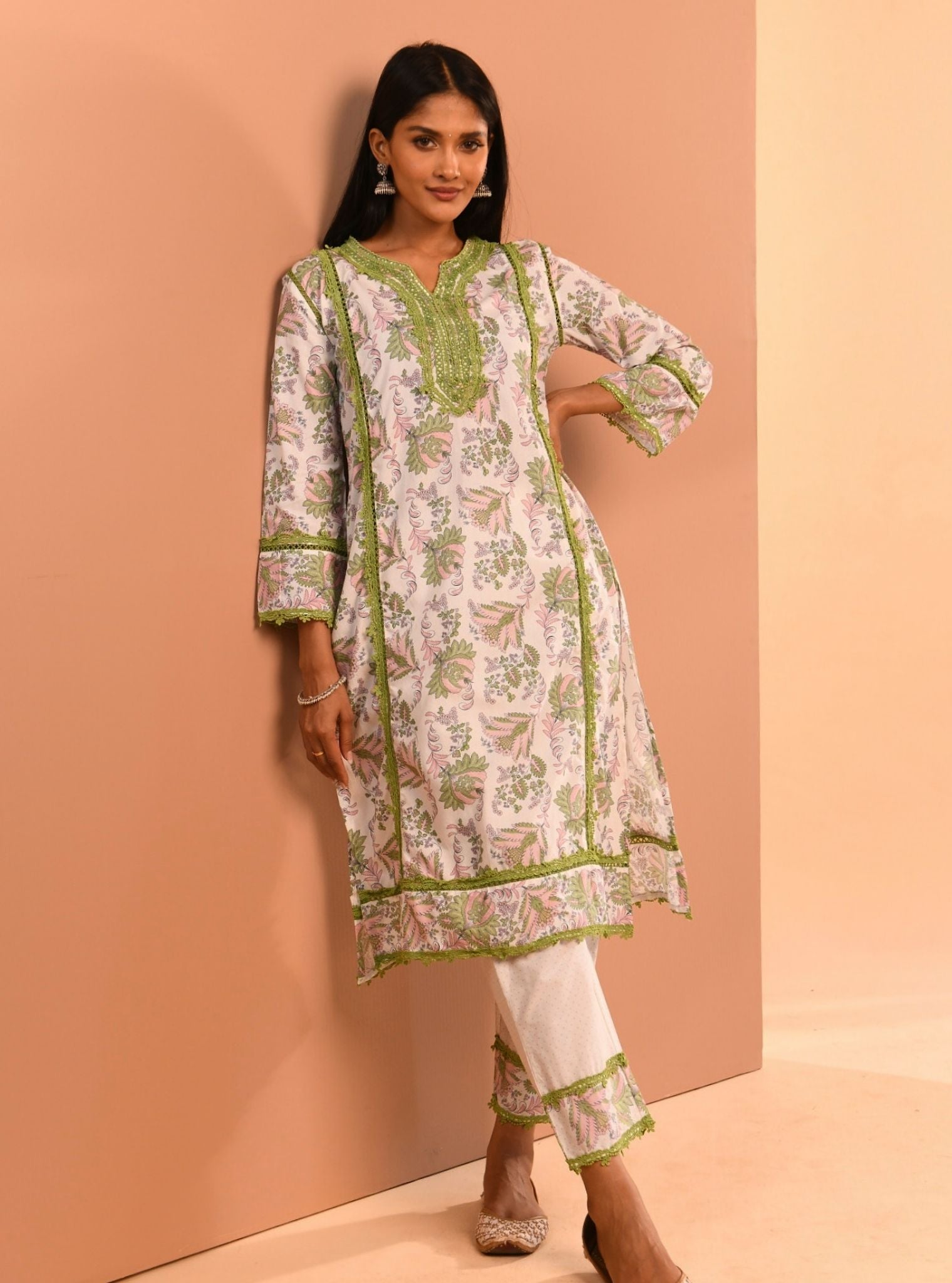 Mulmul Cotton Esti Green Kurta