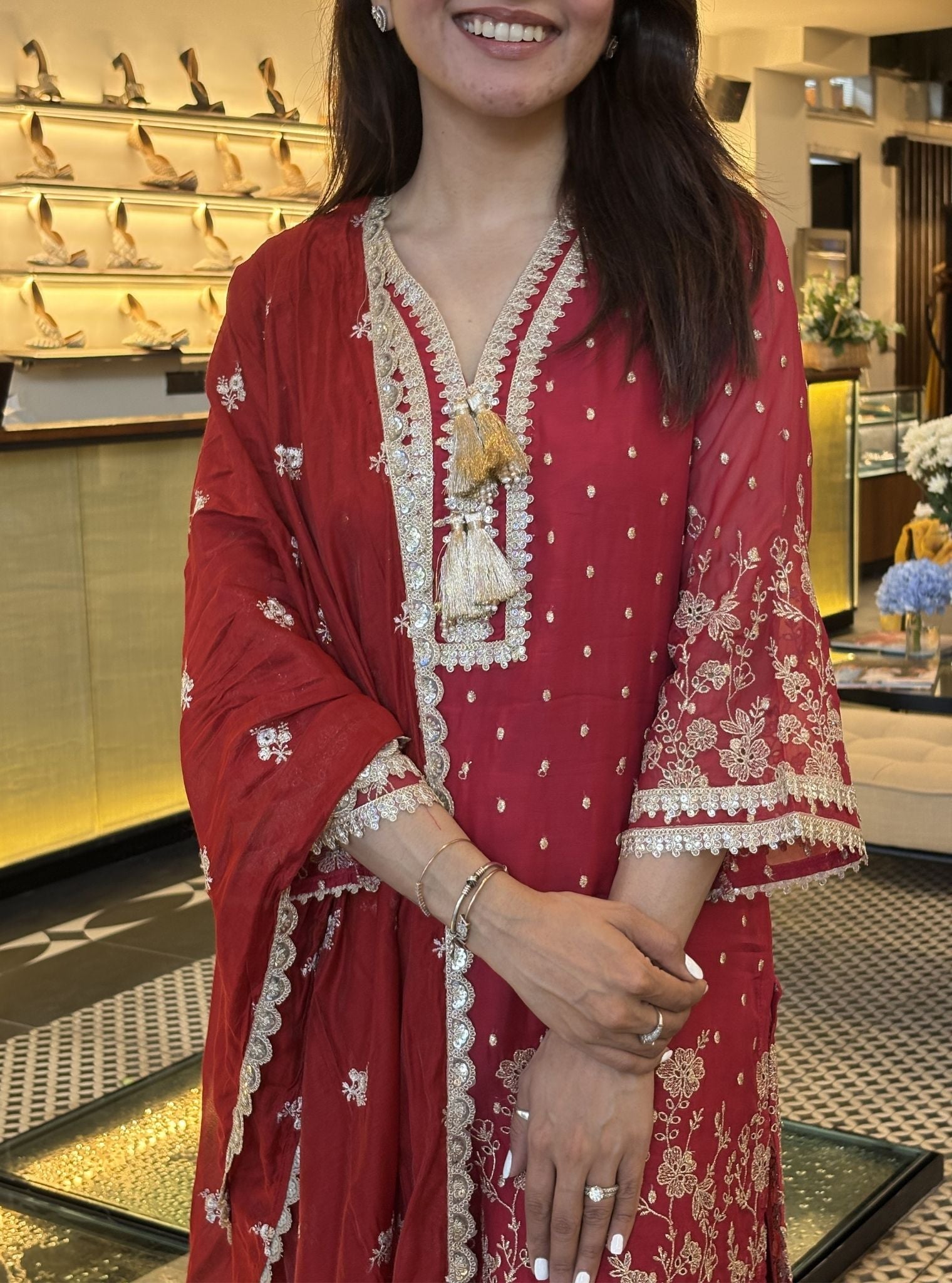 Gajra Organza Red Kurta Set
