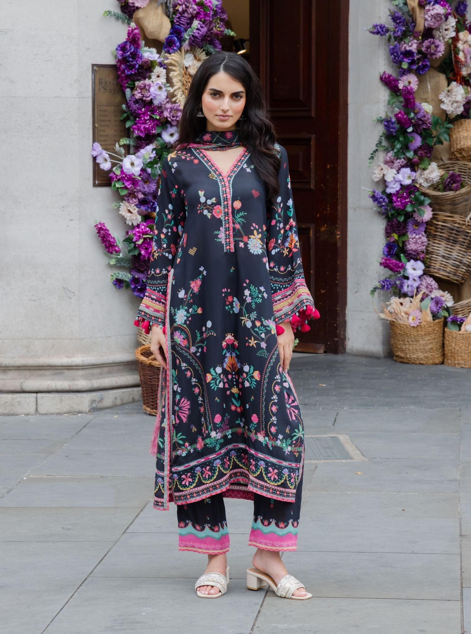 Saeli Lawn Printed Black Kurta Set