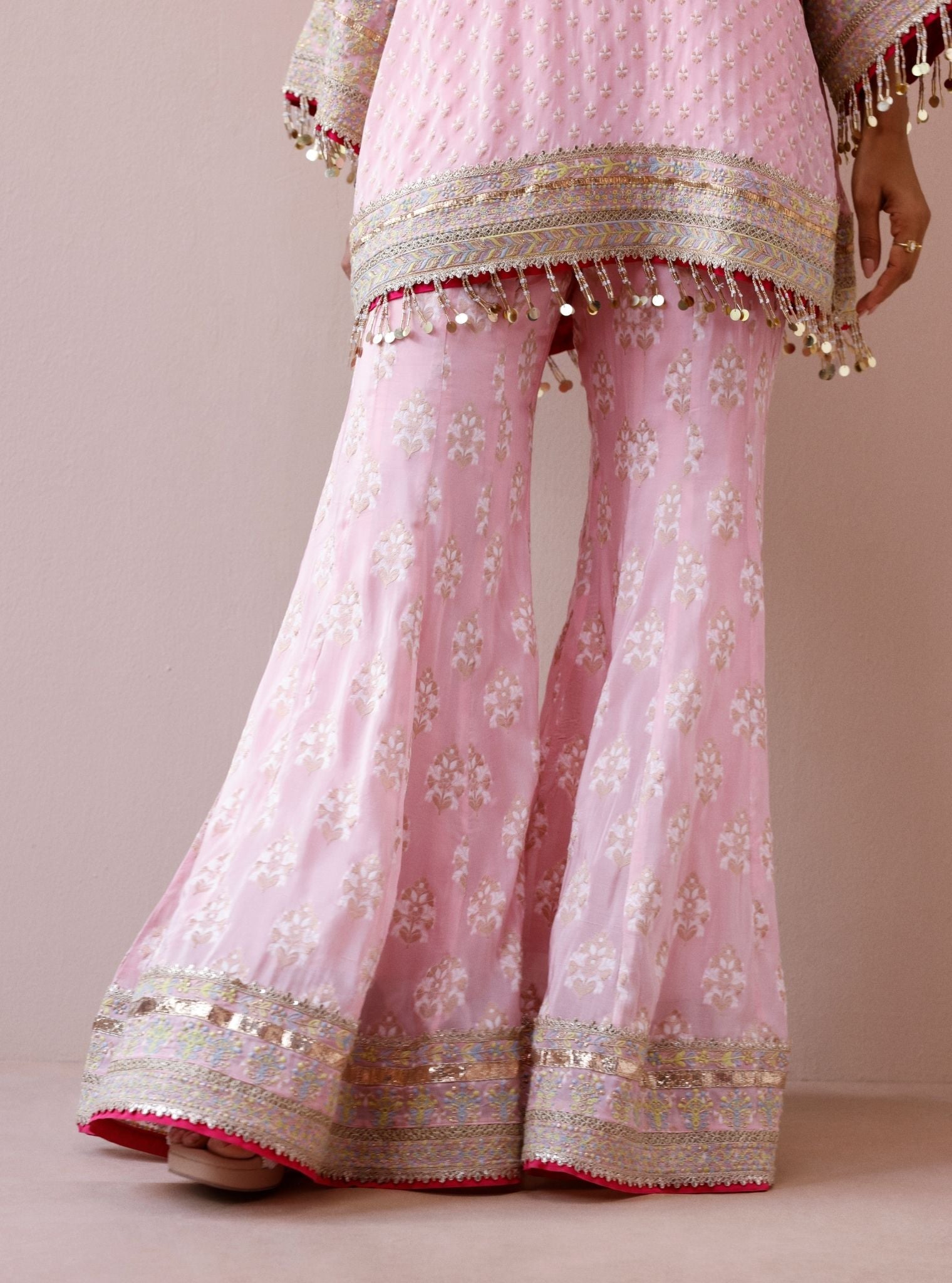 Nori Banarsi Pink Short Kurta with Sharara