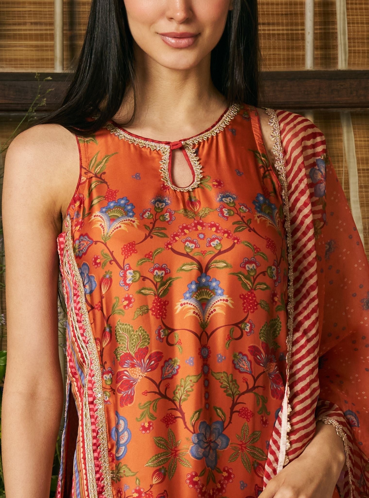 Taali Cupro Satin Printed Orange Kurta Set
