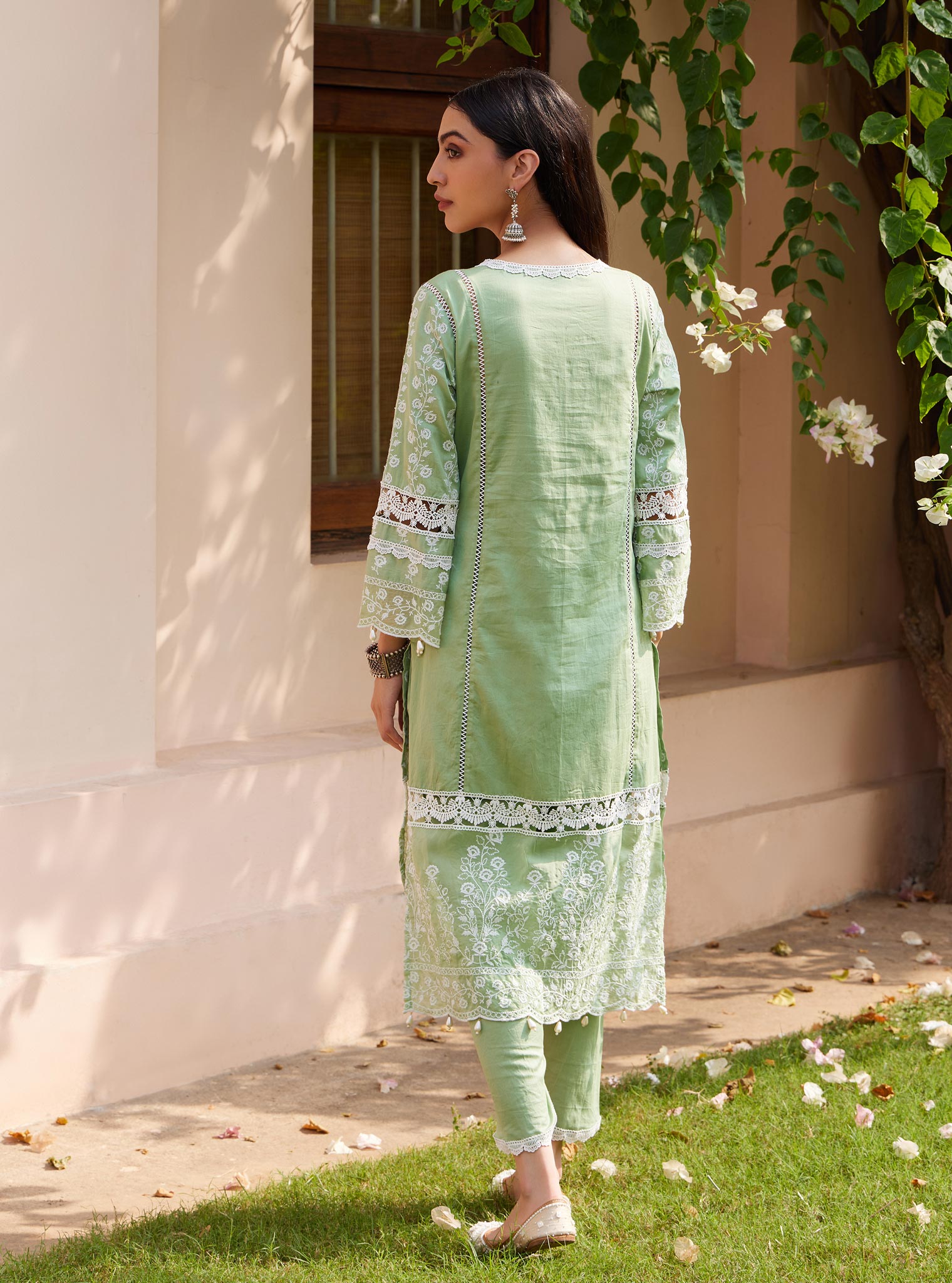 Mulmul Pima Svasti Green Kurta with Mulmul Pima Svasti Green Pant