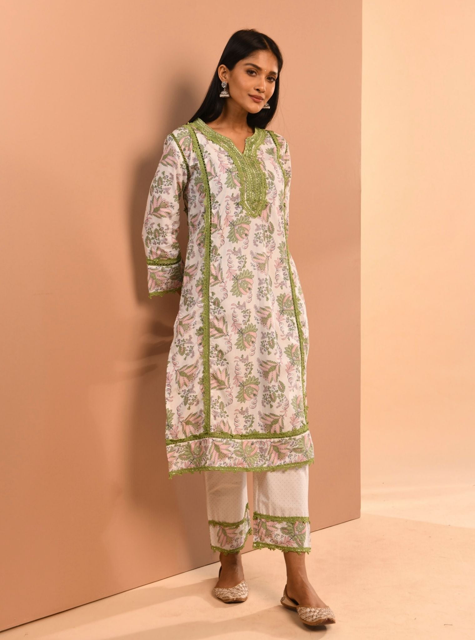 Mulmul Cotton Esti Green Kurta