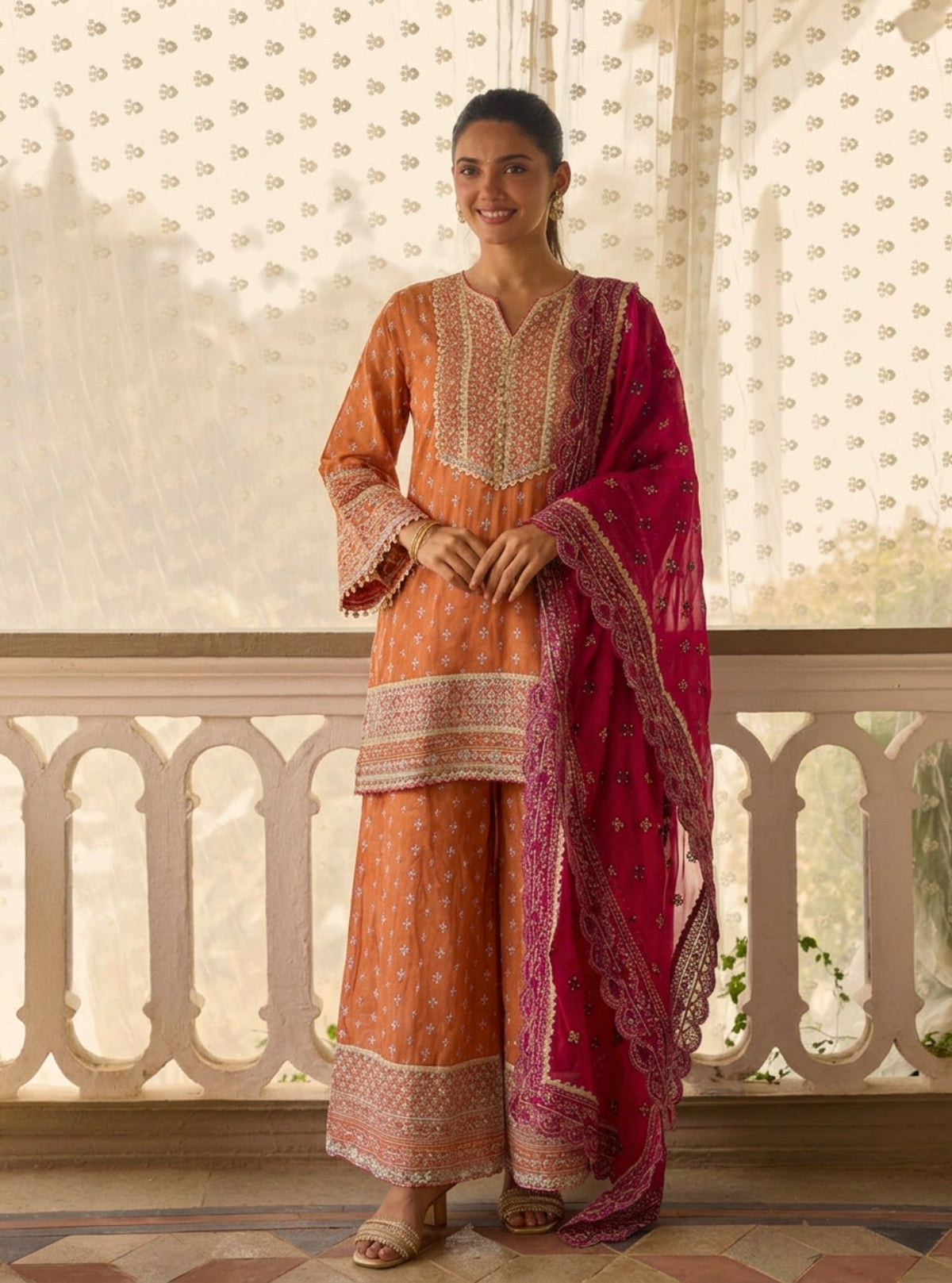 Laagi Pima Satin Orange Kurta Set