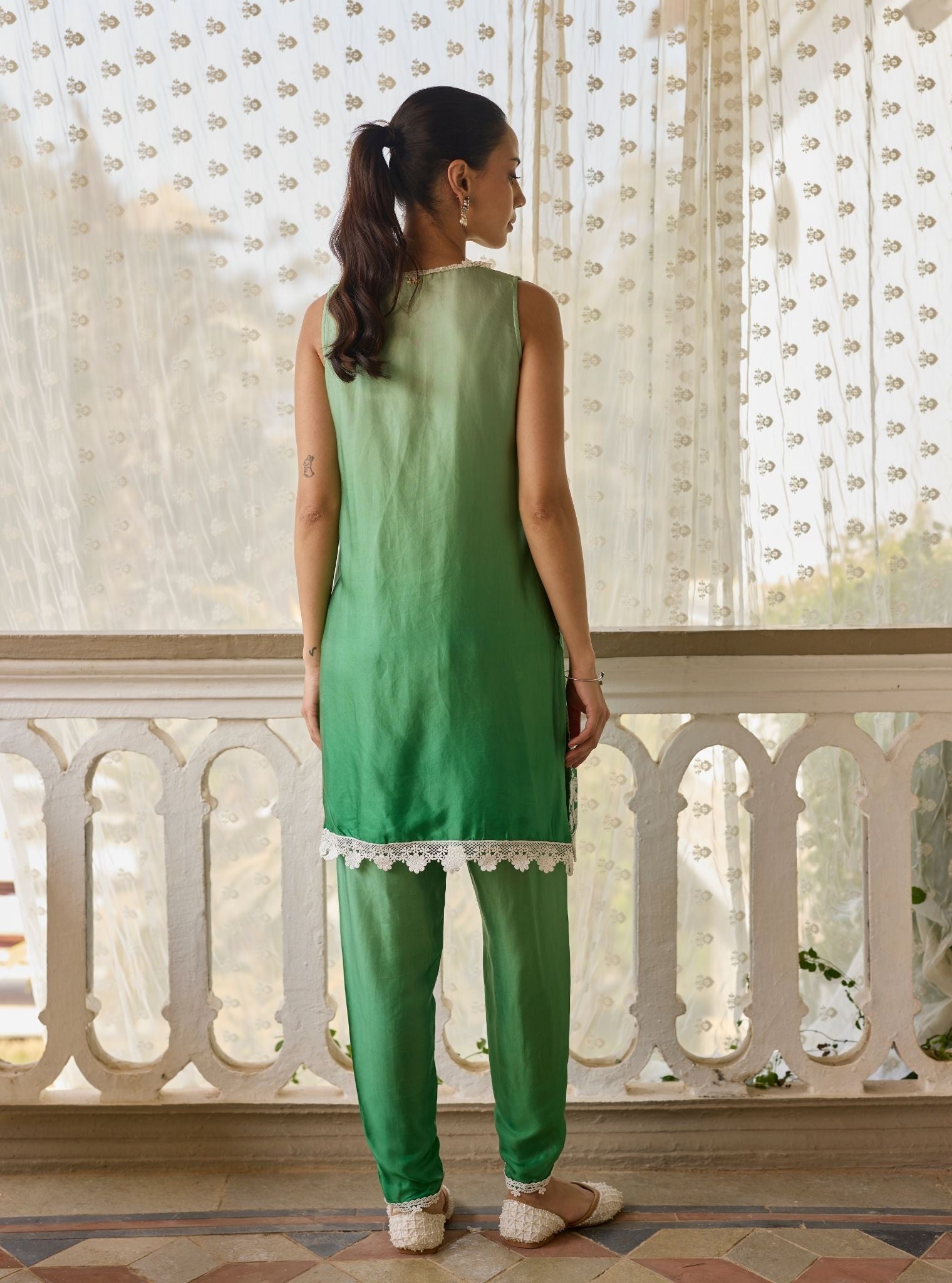 Midori Cupro Ombre Green Kurta Set