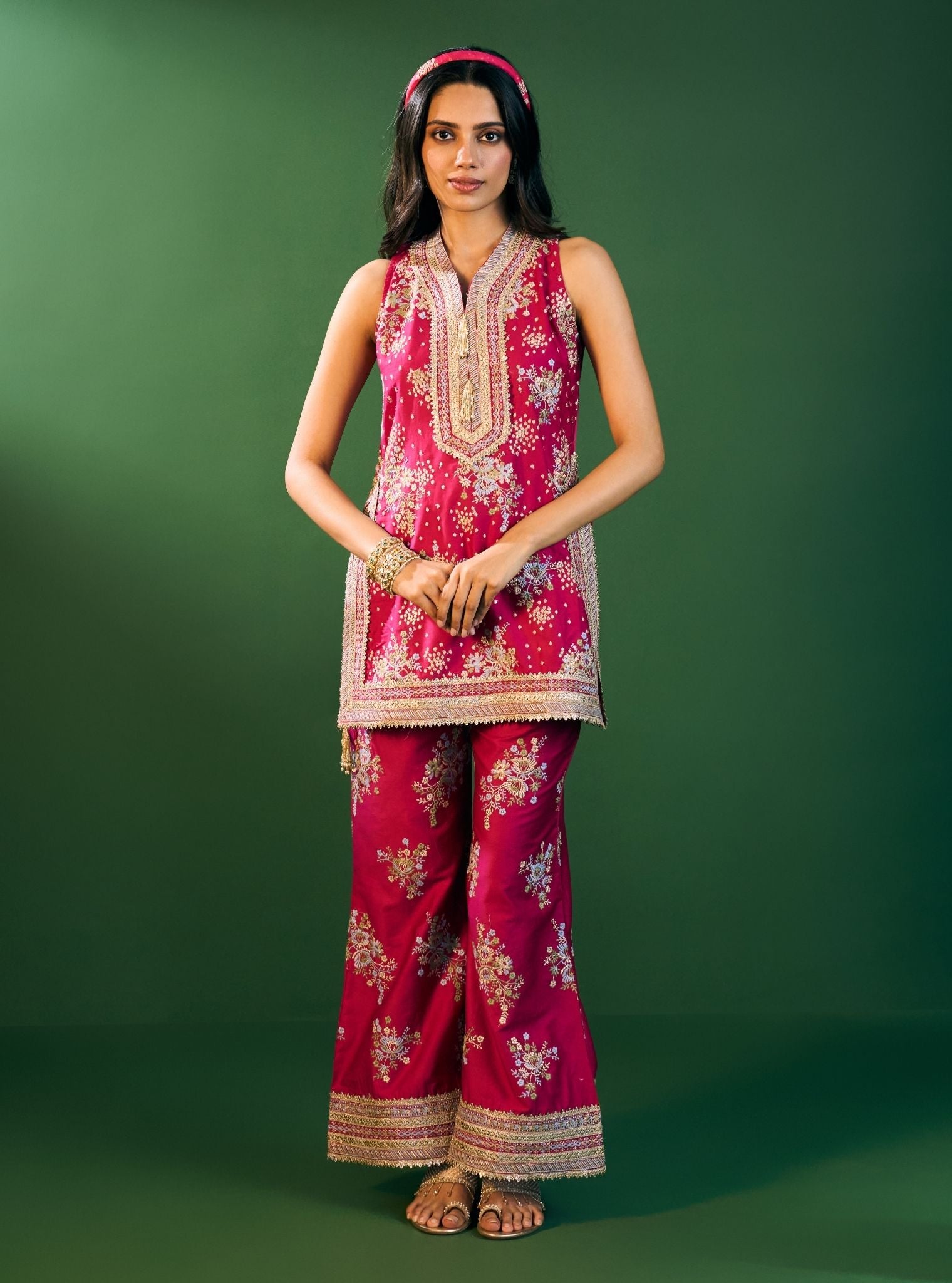 Lami Pima Satin Fuschia Kurta Set