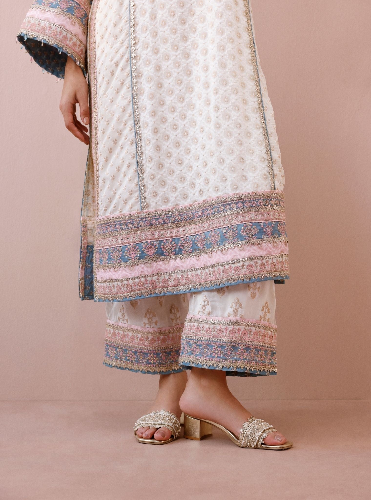 Orelia Banarsi Off-White Long Kurta Set