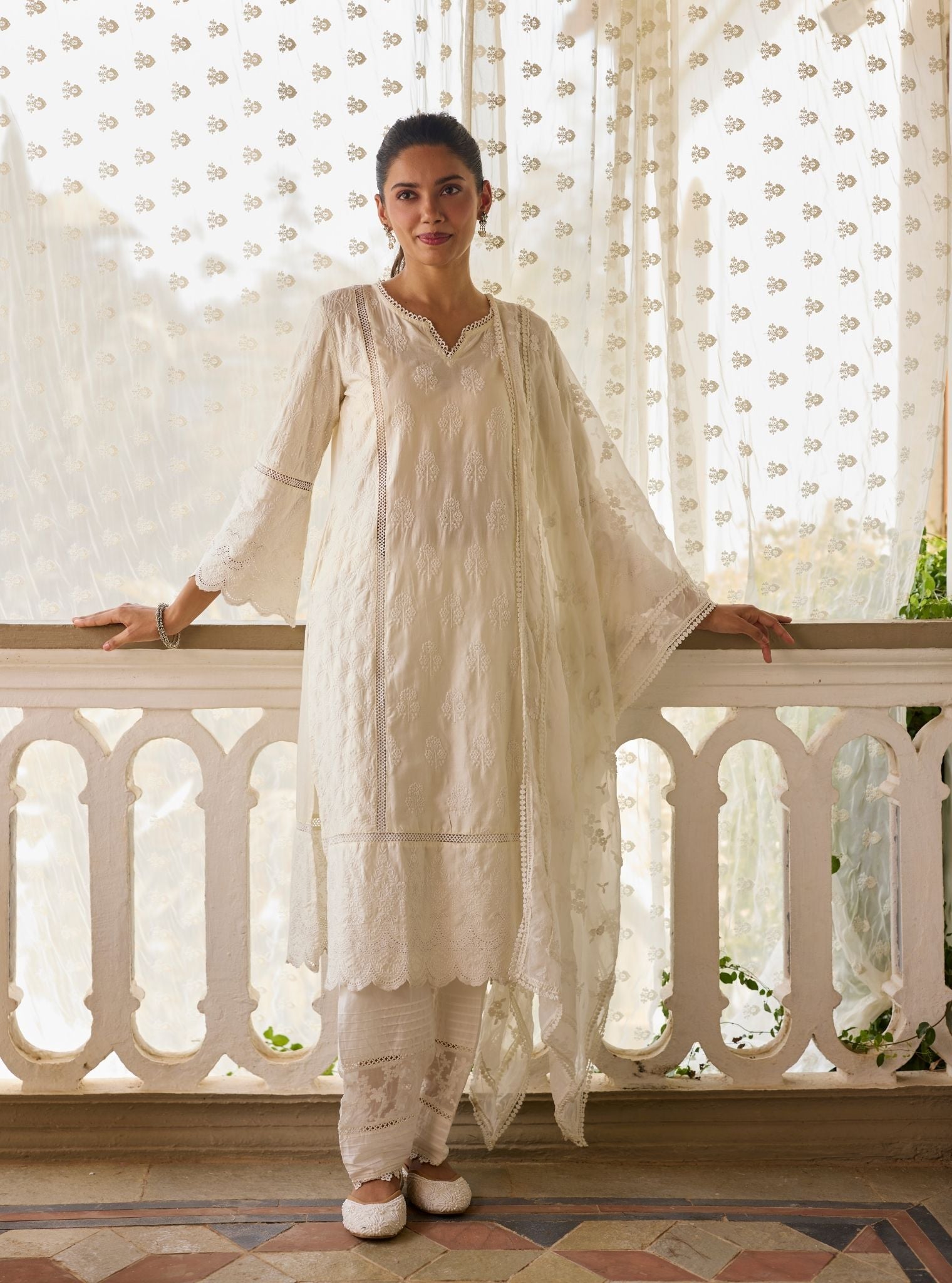 Blair Pima Satin Off White Kurta Set