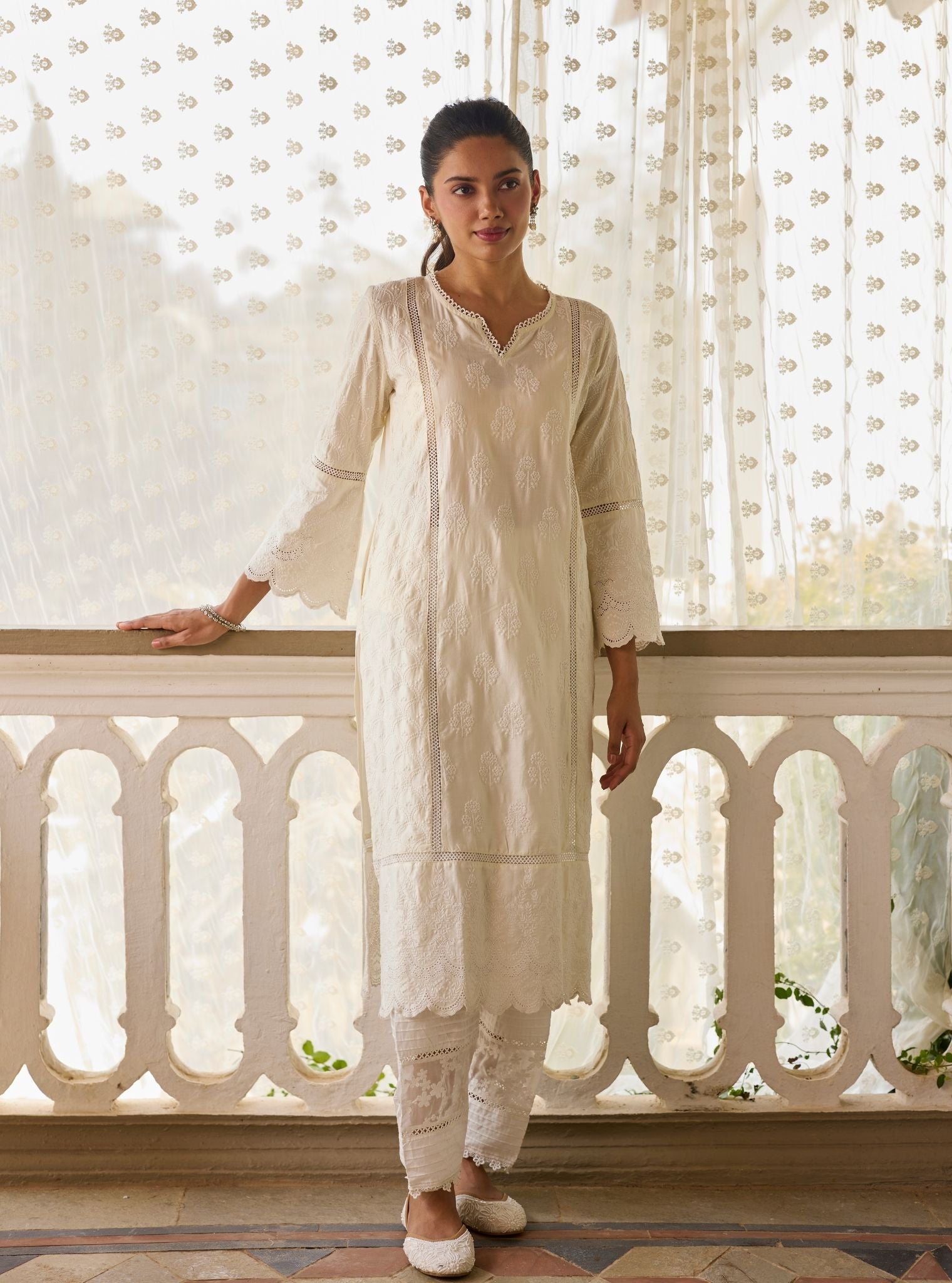 Blair Pima Satin Off White Kurta Set