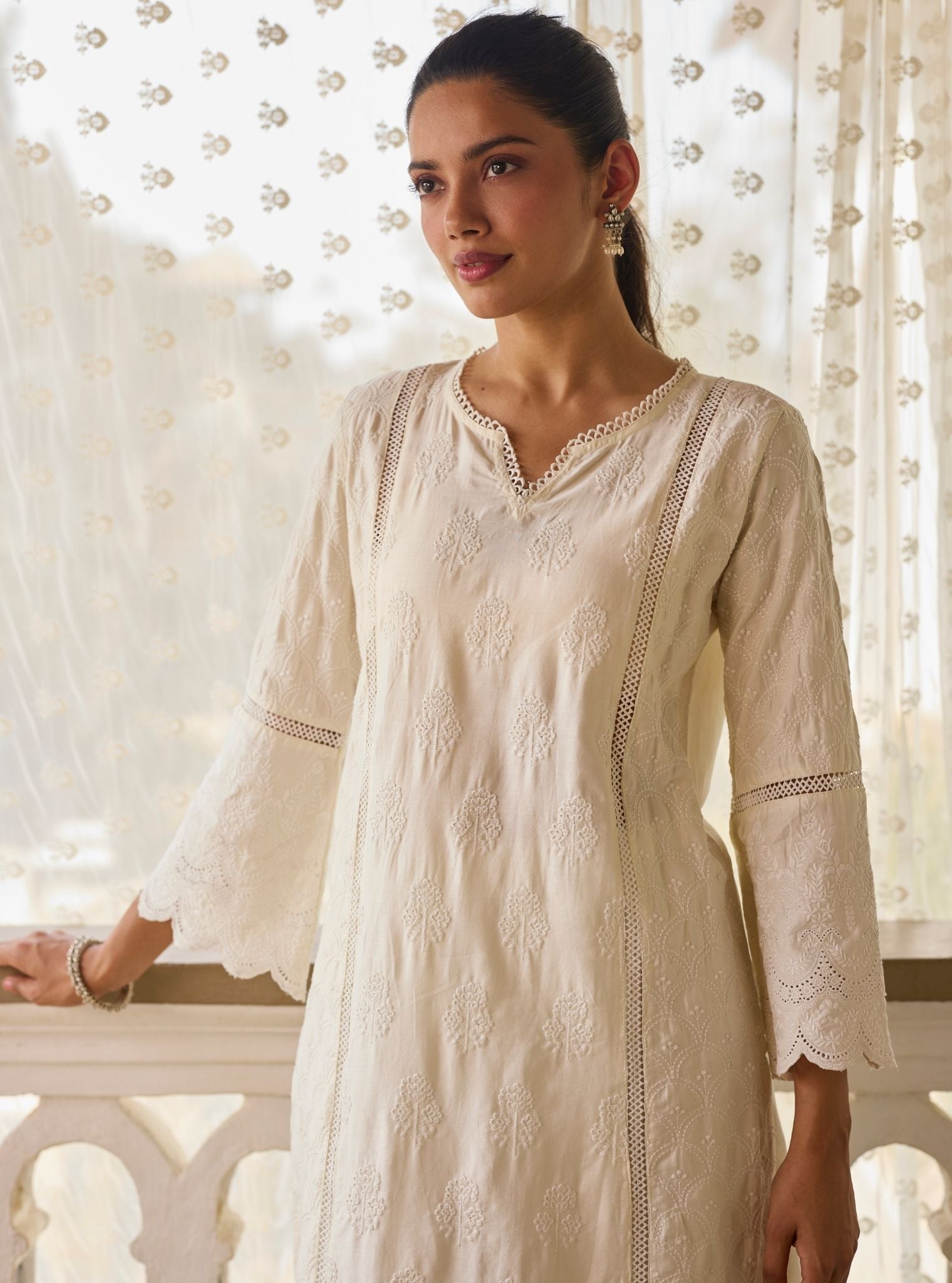 Blair Pima Satin Off White Kurta Set