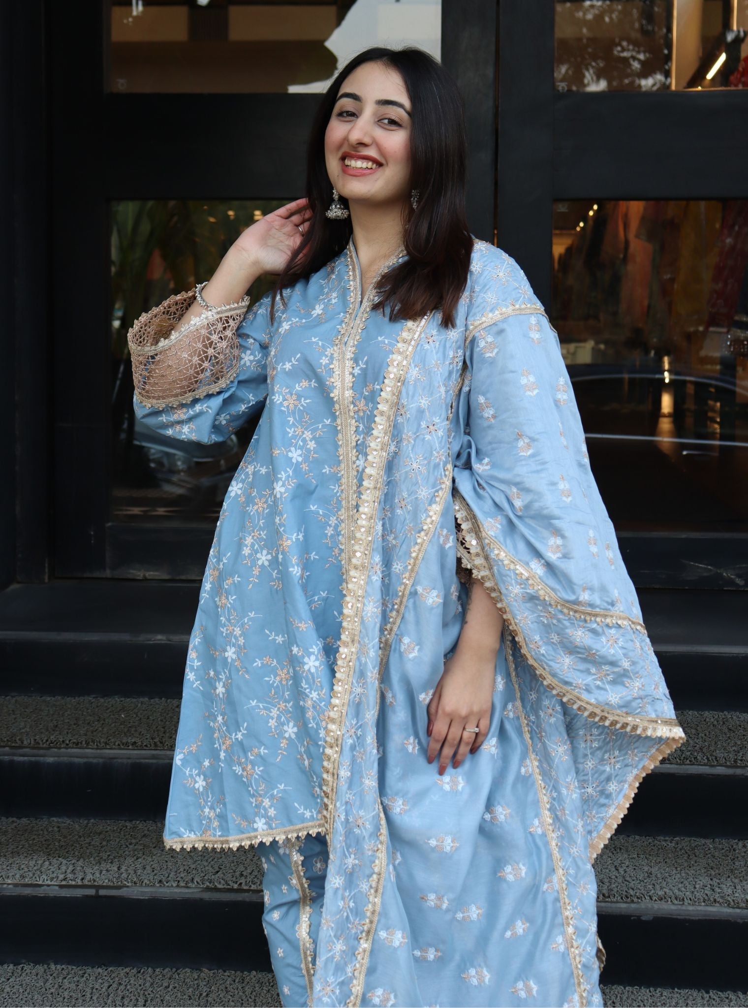 Mulmul Cotton Avira Blue Kurta