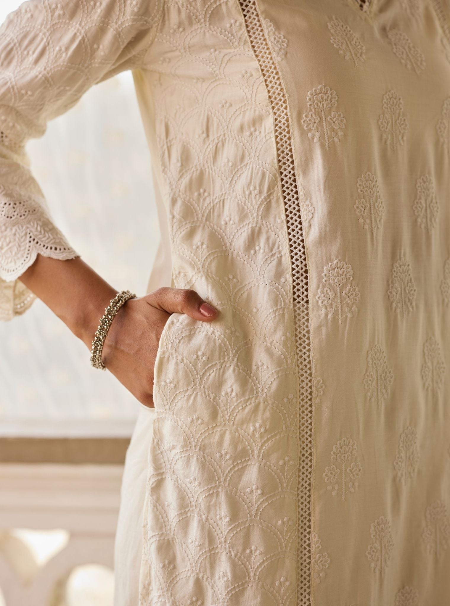 Blair Pima Satin Off White Kurta Set