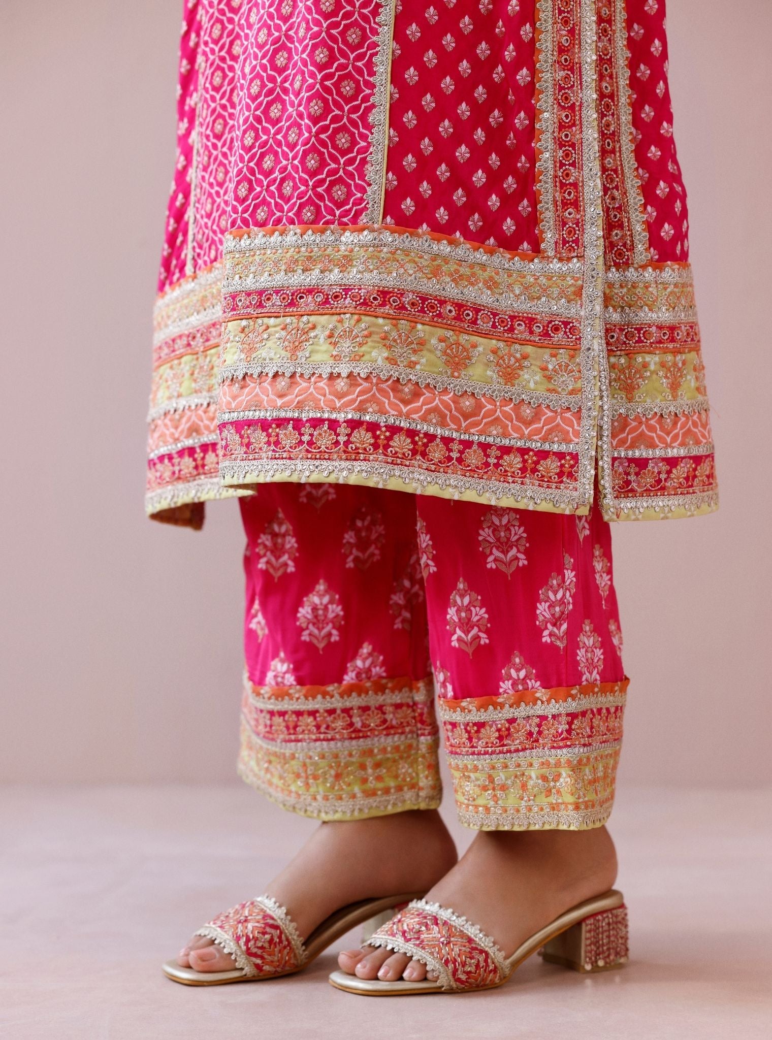 Orelia Banarsi Fuchsia Long Kurta Set