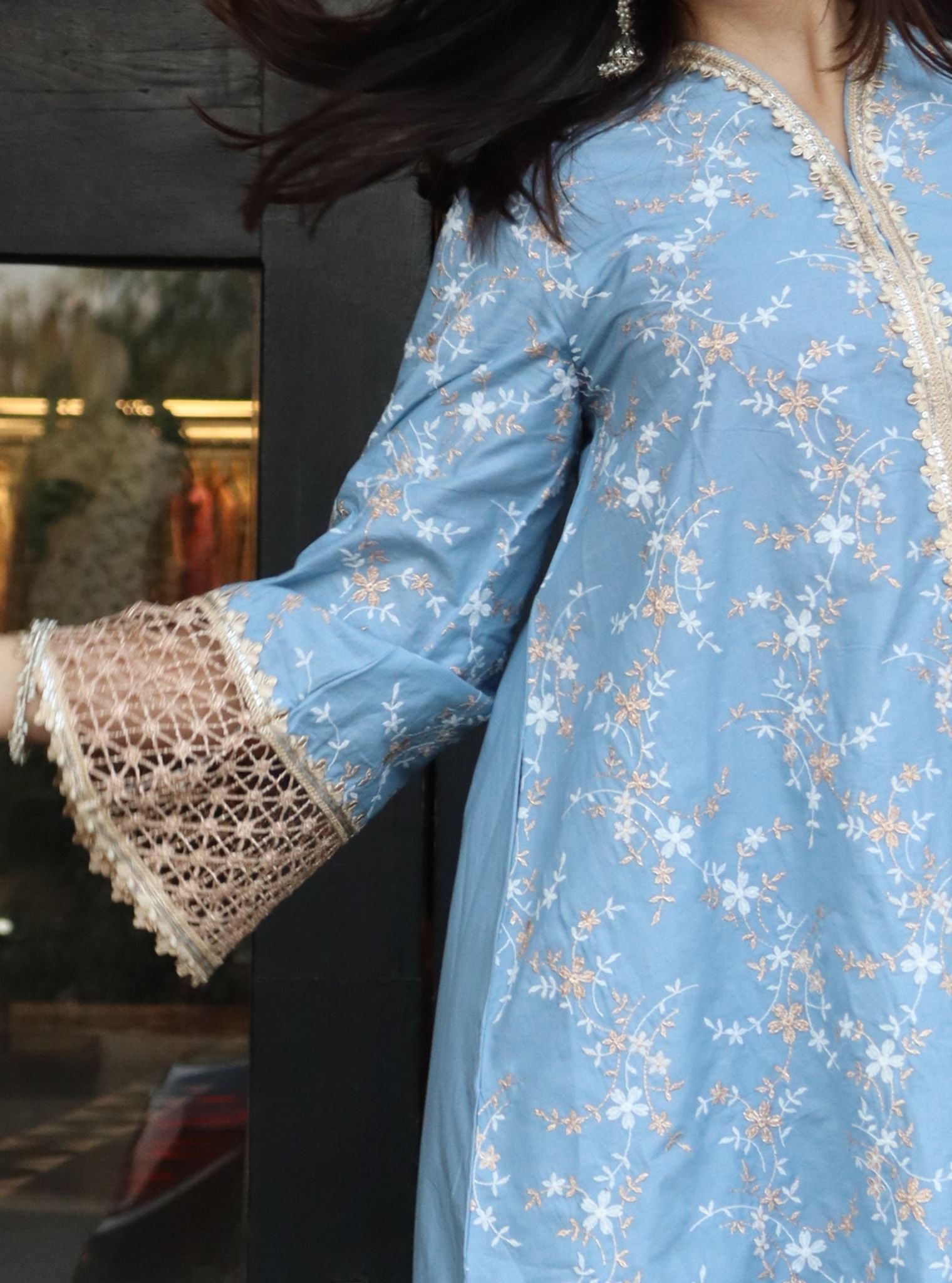 Mulmul Cotton Avira Blue Kurta