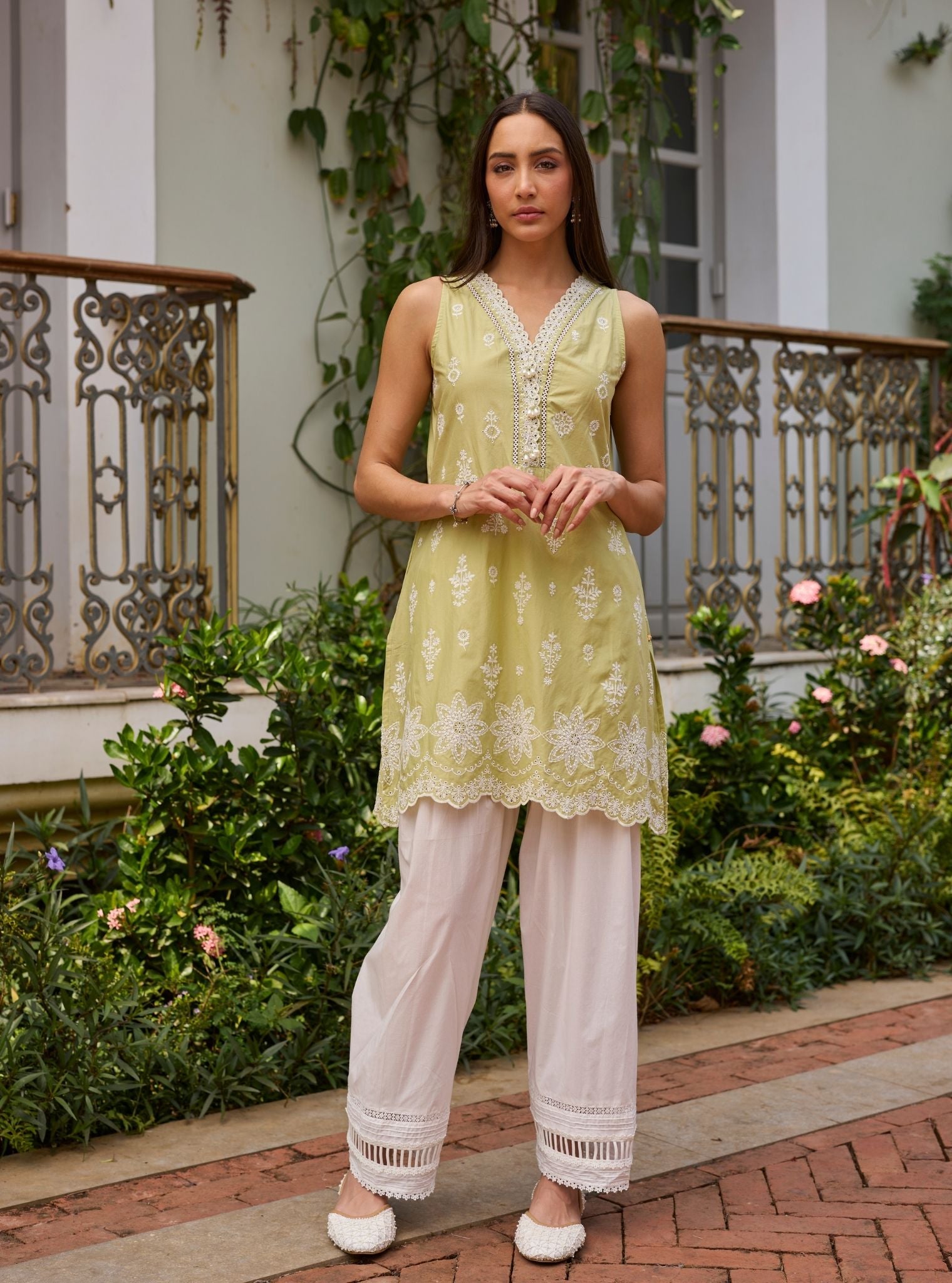 Zoa Supima Cotton Green Kurta With Farshi Salwar