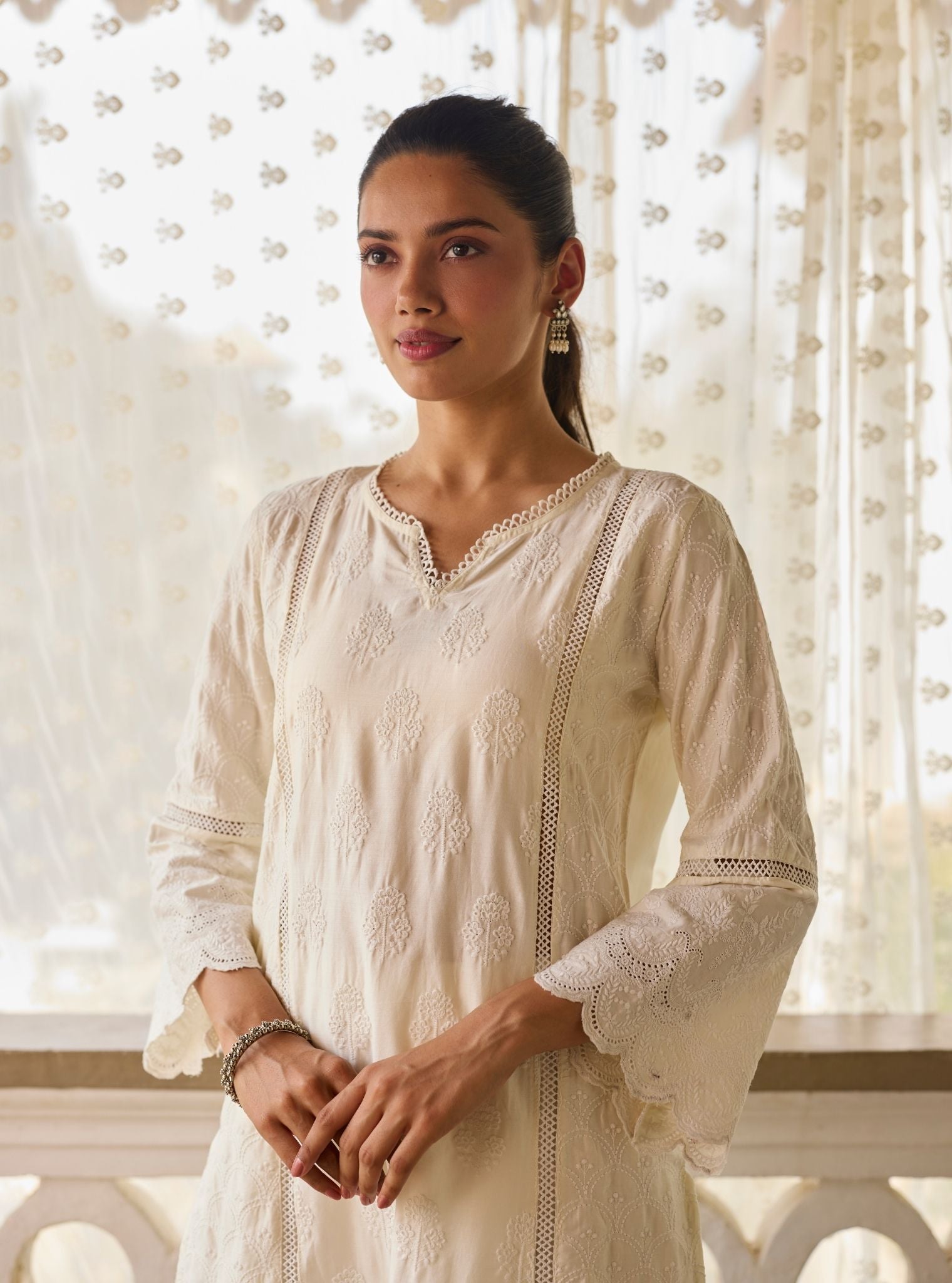 Blair Pima Satin Off White Kurta Set