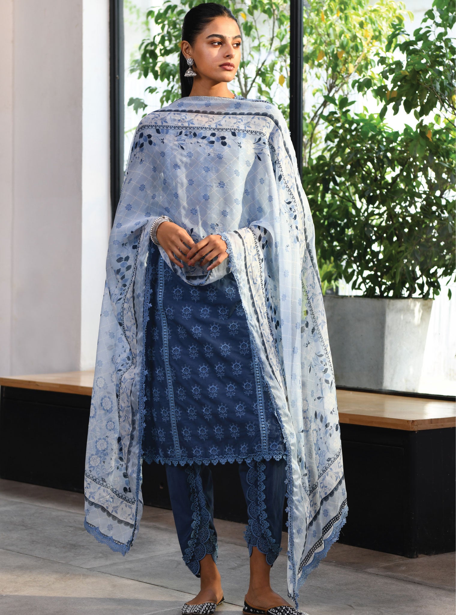 Mulmul Organza Wales Navy Dupatta