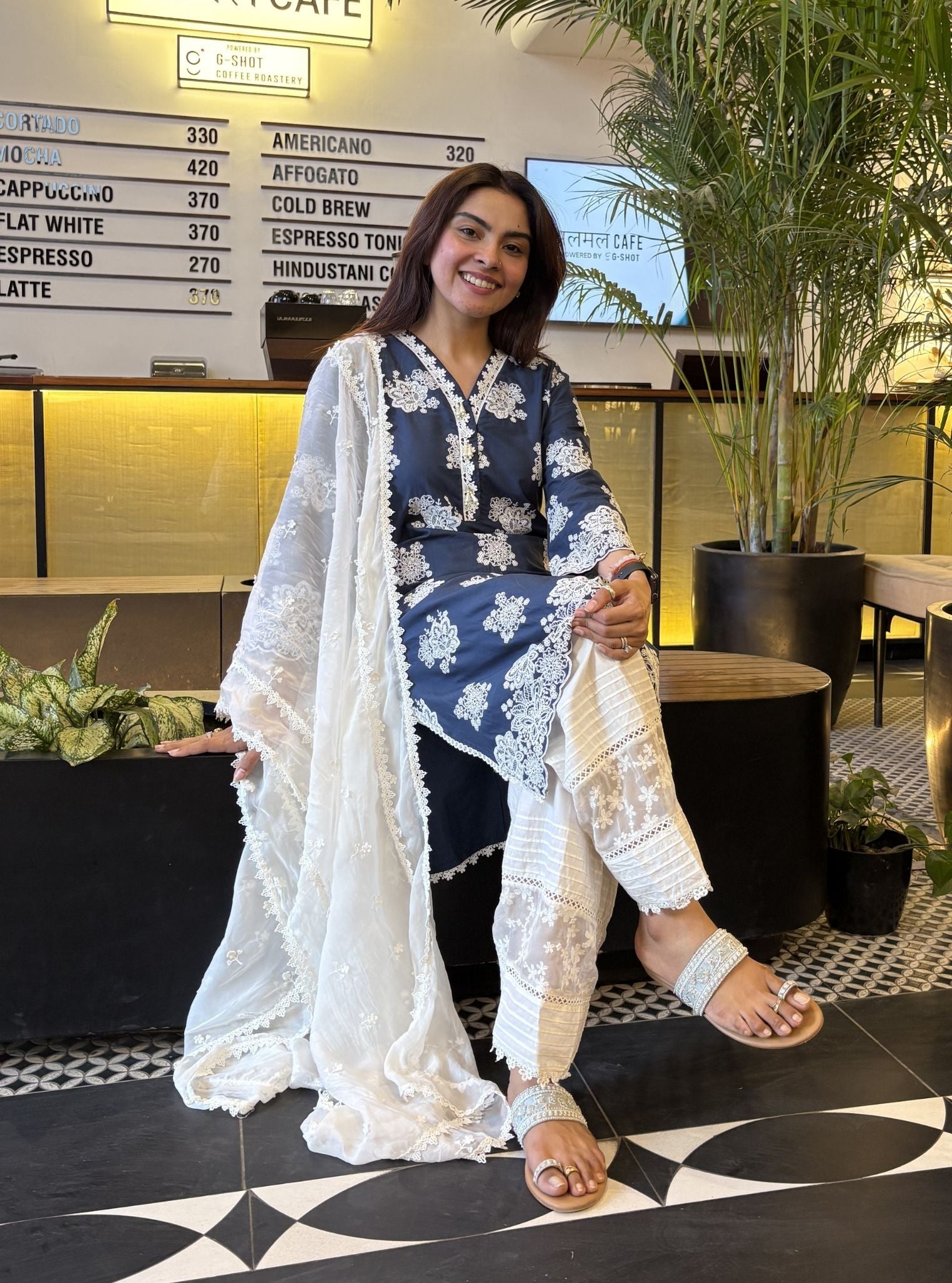 Hriddhi Supima Cotton Navy Kurta Set