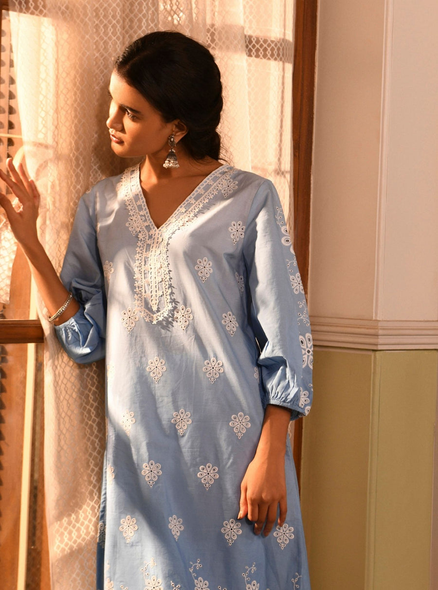 Mulmul Organza Antrim Blue Dupatta