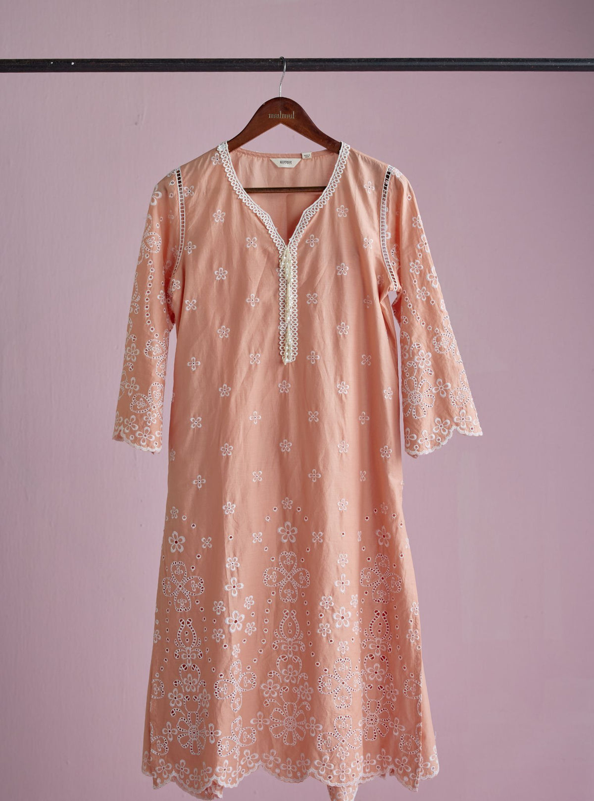 Zunae Supima Cotton Peach Kurta Set