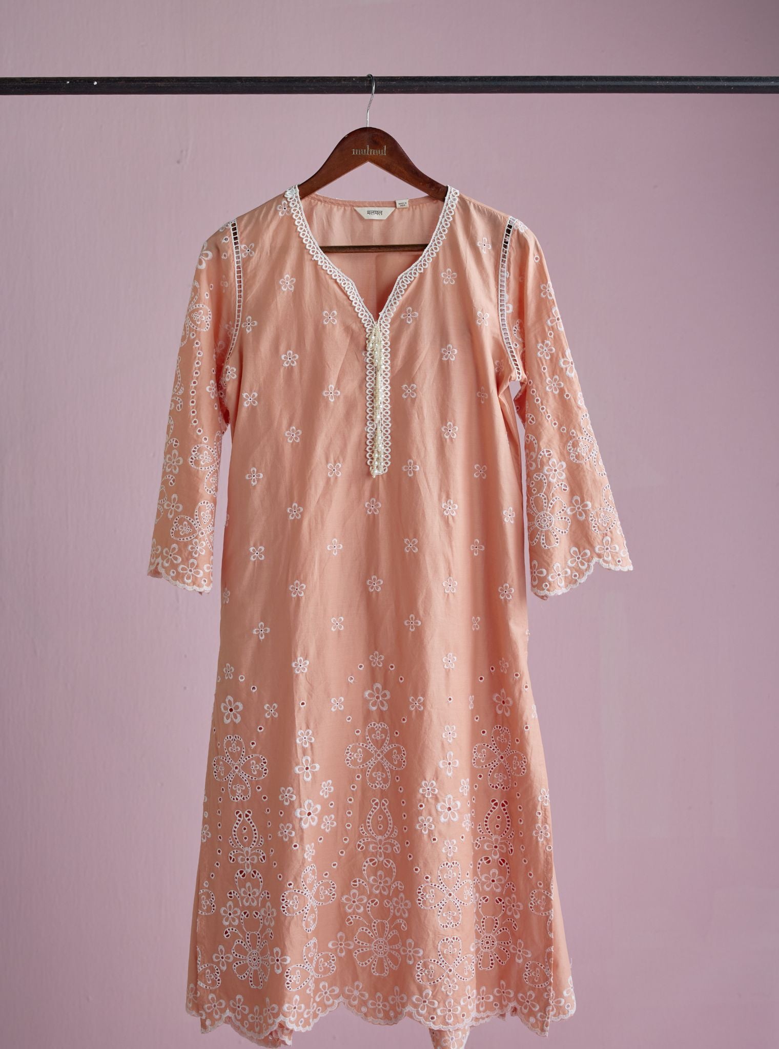 Zunae Supima Cotton Peach Kurta Set