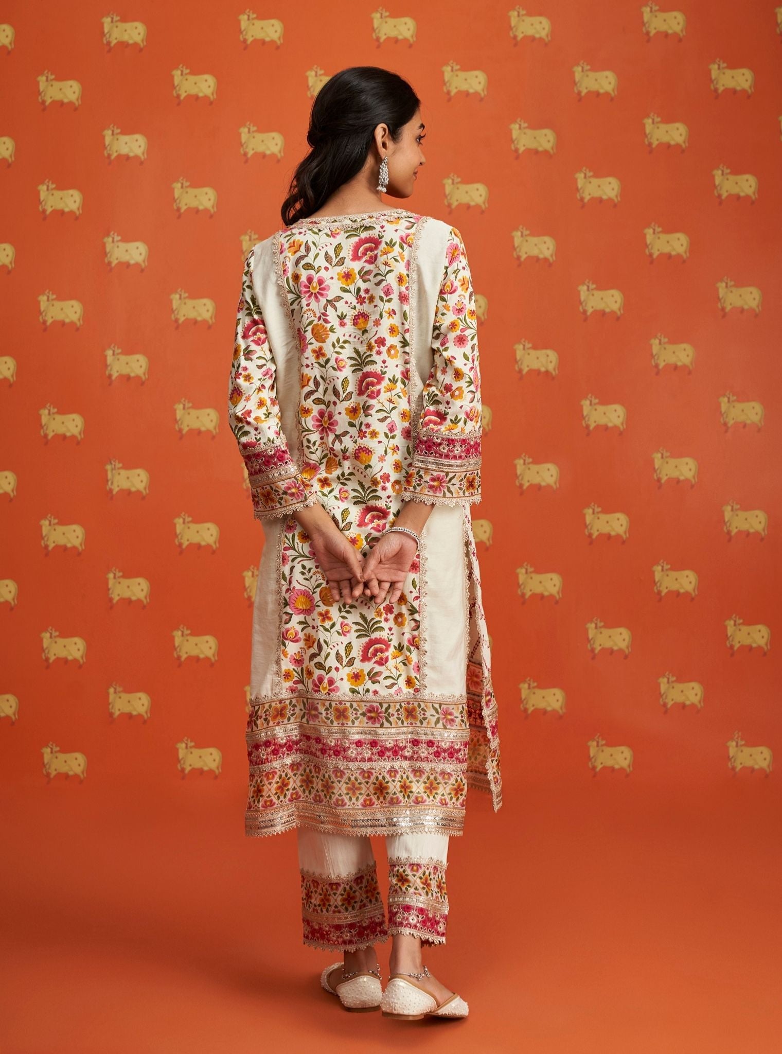 Mulmul Pima Satin Rutna Off White Kurta With Mulmul Pima Satin Rutna Off White Pant