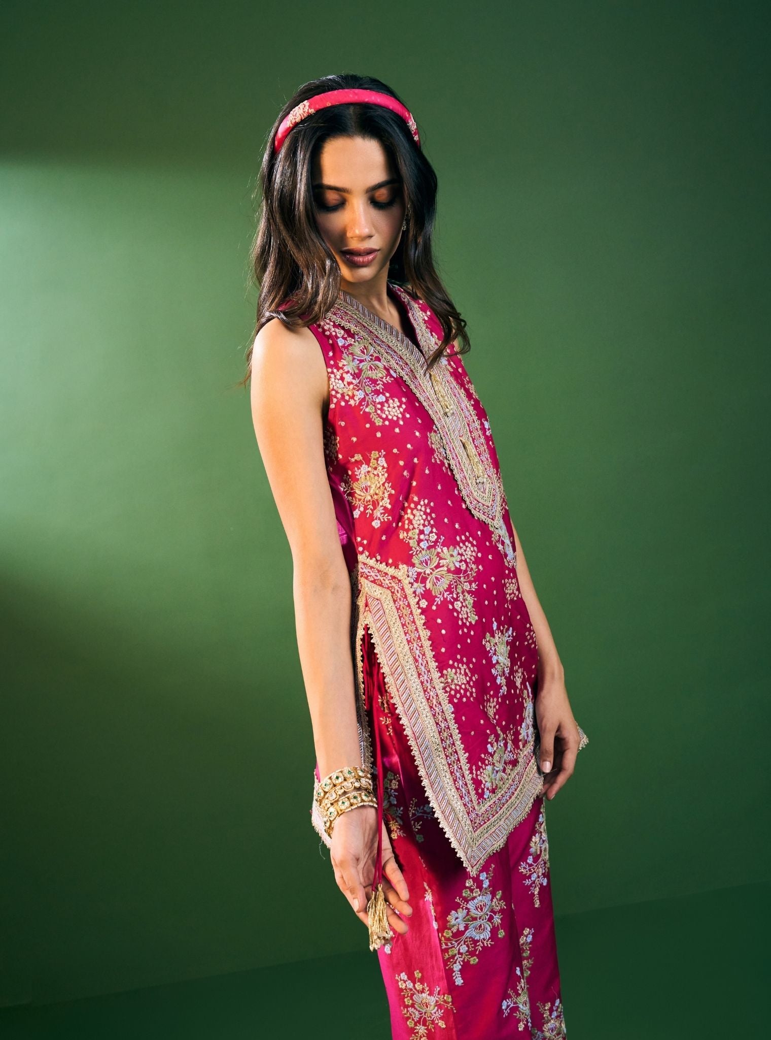 Lami Pima Satin Fuschia Kurta Set