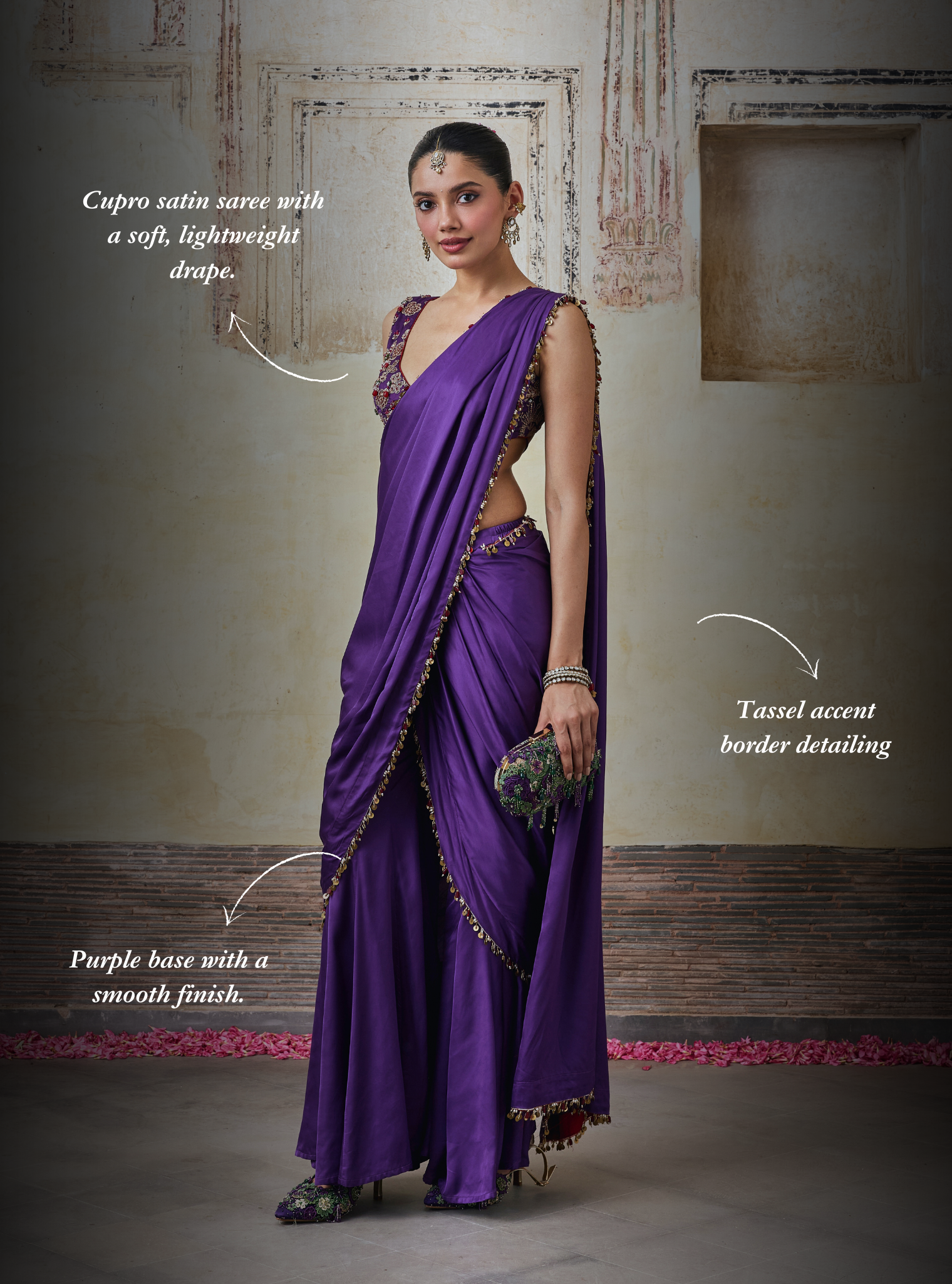 Saawari Cupro Satin Purple Pre-draped Saree